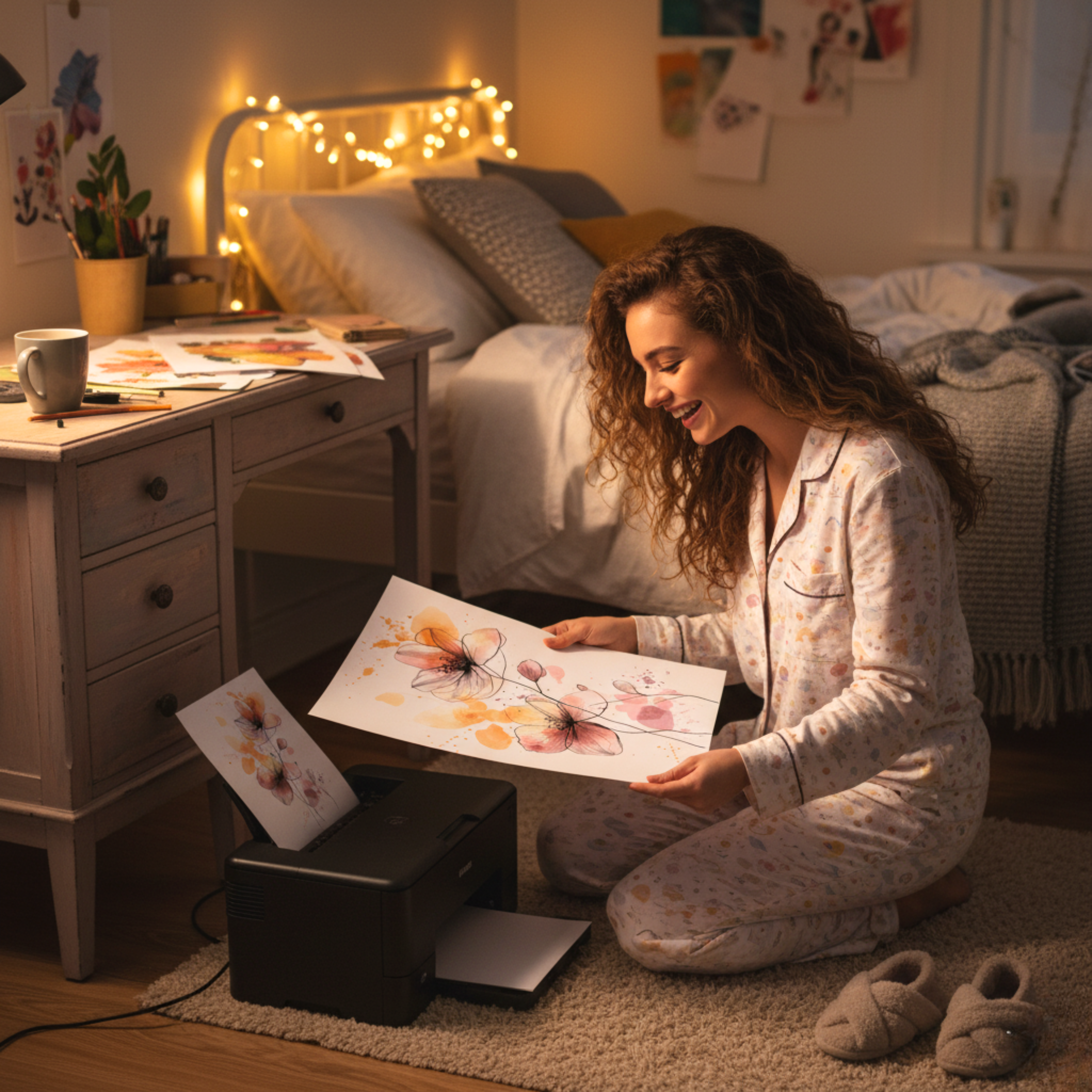 Flores con Tinta Acuarela y Salpicaduras – Póster Artístico Femenino