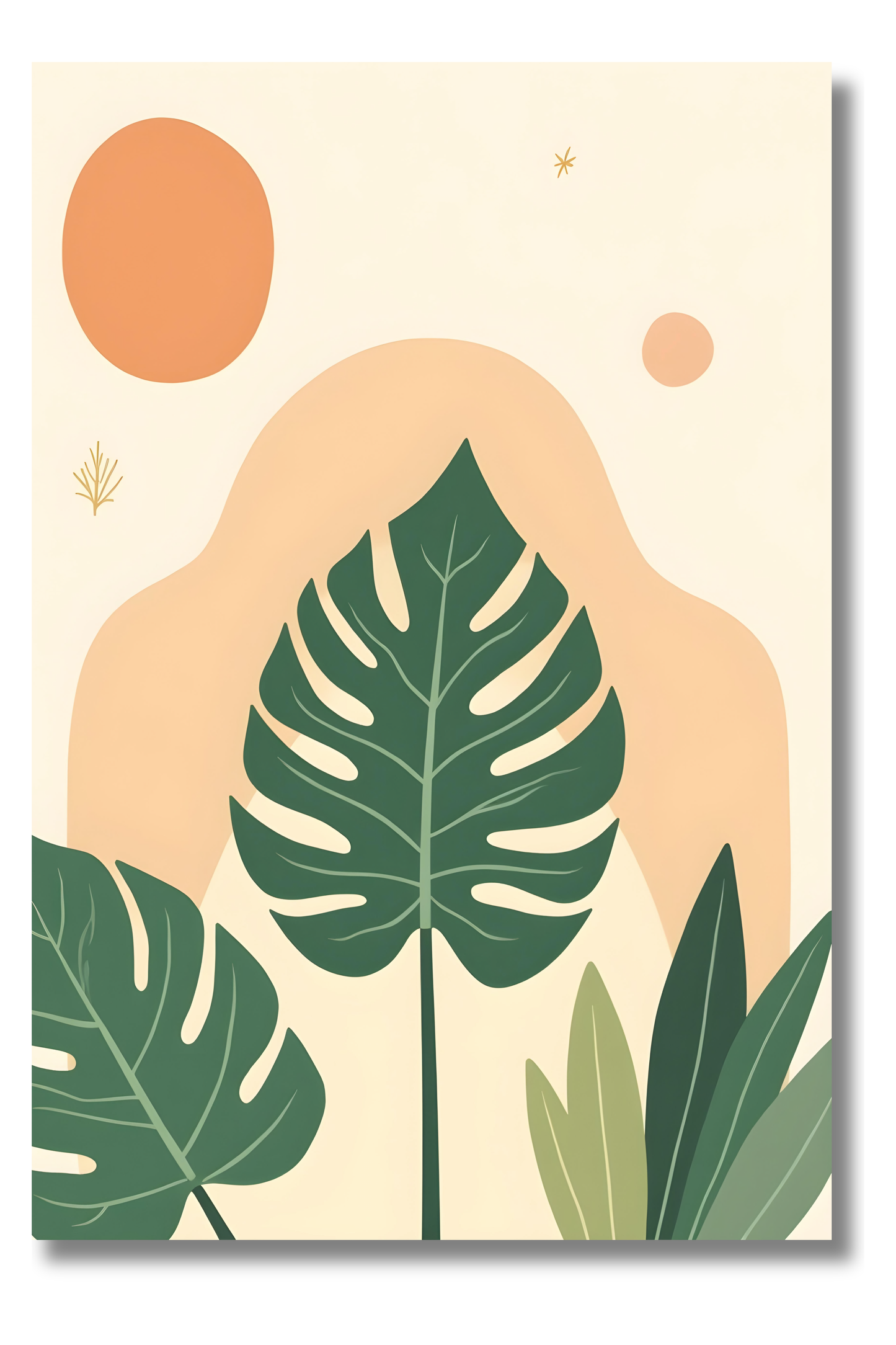Diseño Tropical Minimalista – Hoja Verde en Fondo Beige