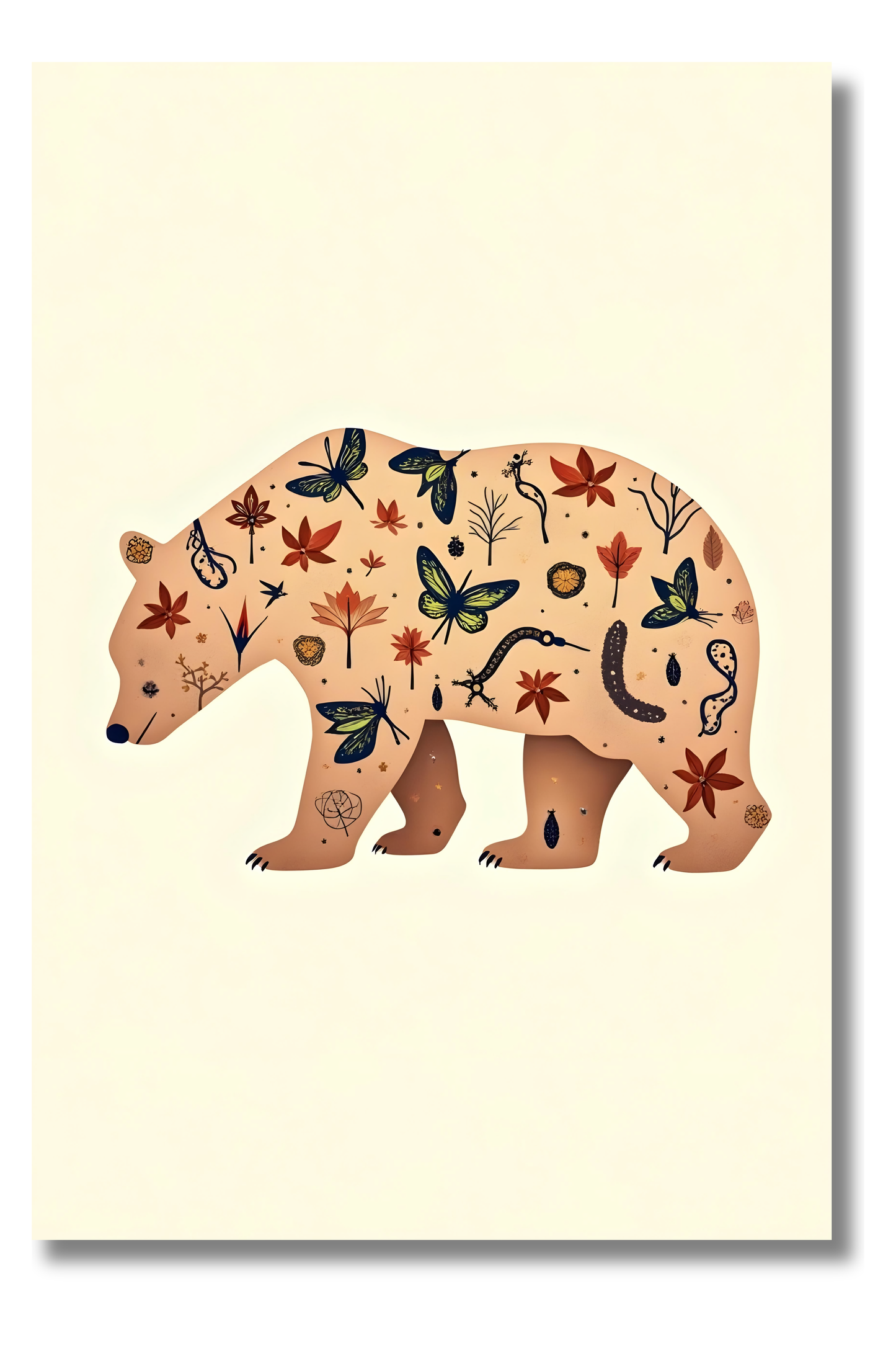Oso del Bosque con Flores – Lámina Boho Natural para Espacios Cálidos