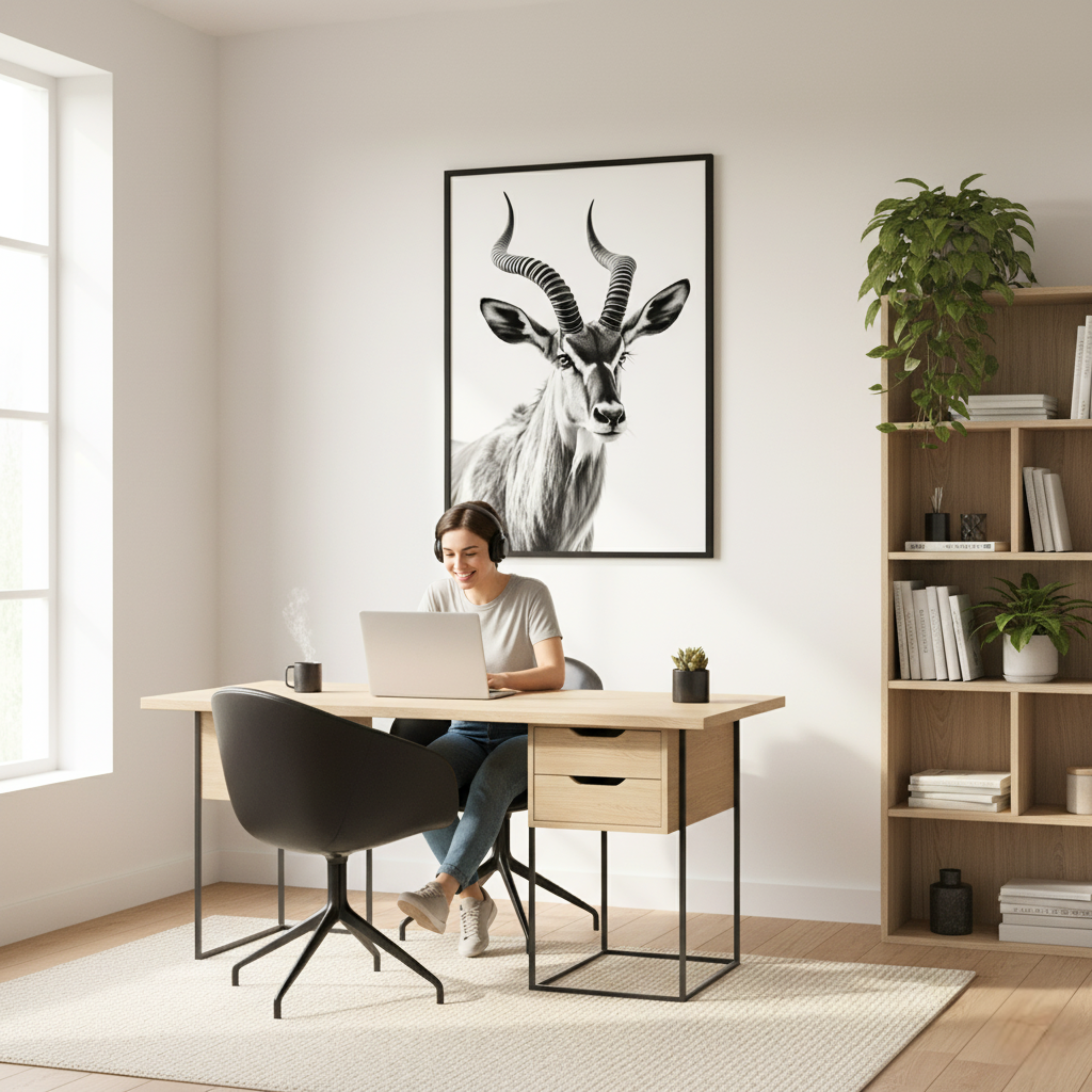 Antílope Elegante – Cuadro Animal Blanco y Negro de Estética Natural