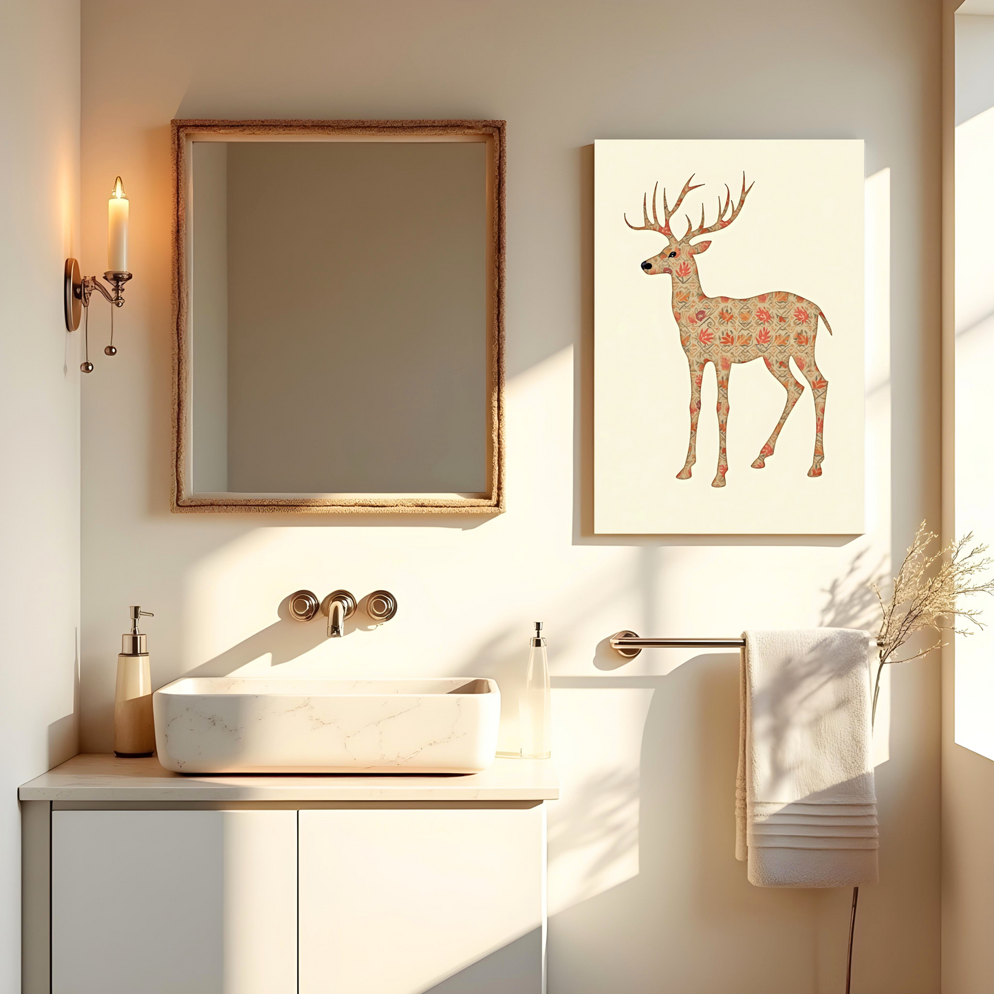 Ciervo Bohemio en Estilo Silvestre – Decoración Rústica con Toque Tribal