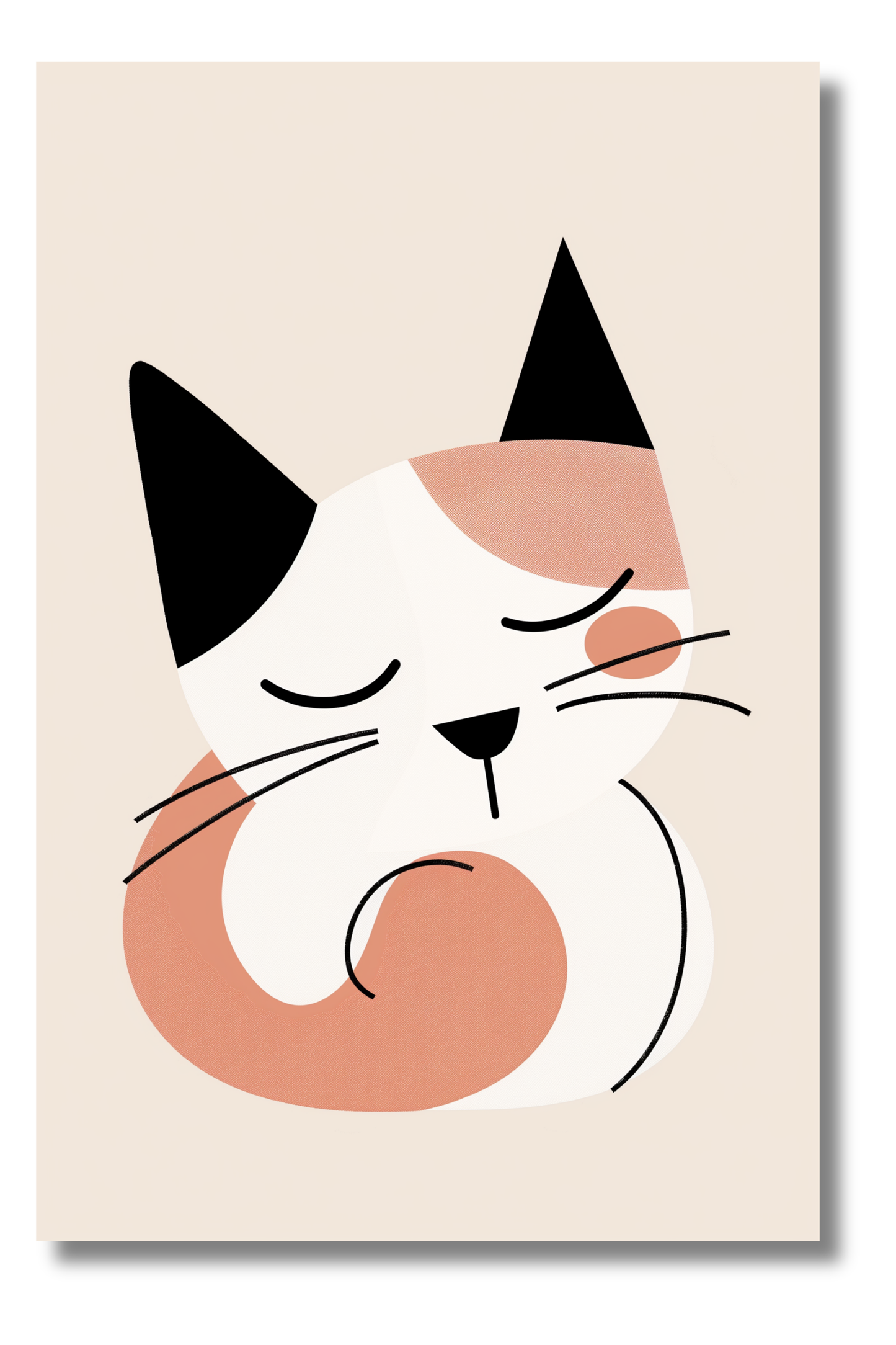 Gatito Enrollado en Estilo Minimalista – Cuadro Infantil para Ambientes Acogedores