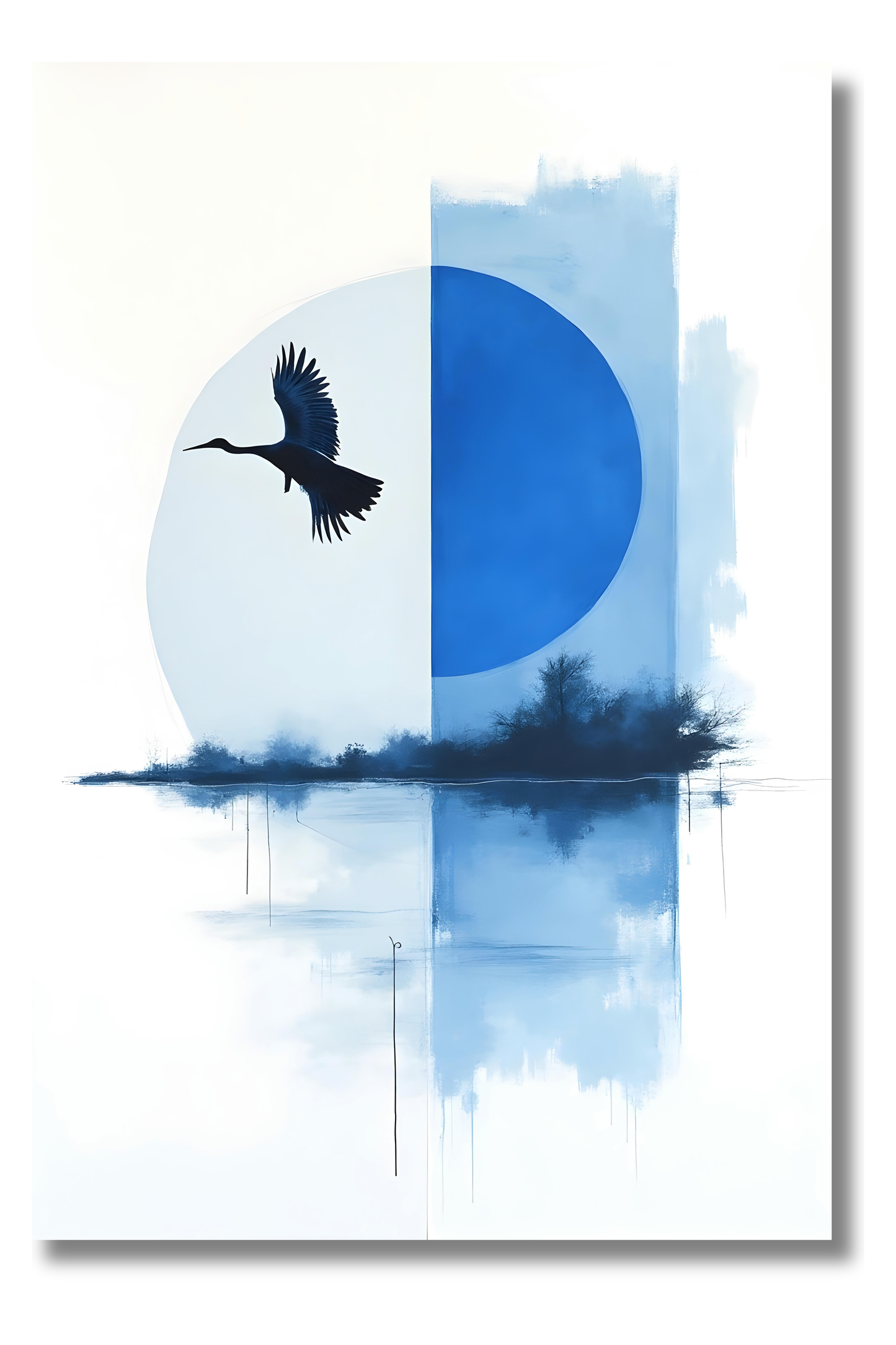 Grulla sobre Azul – Composición Japonesa Minimalista con Aves