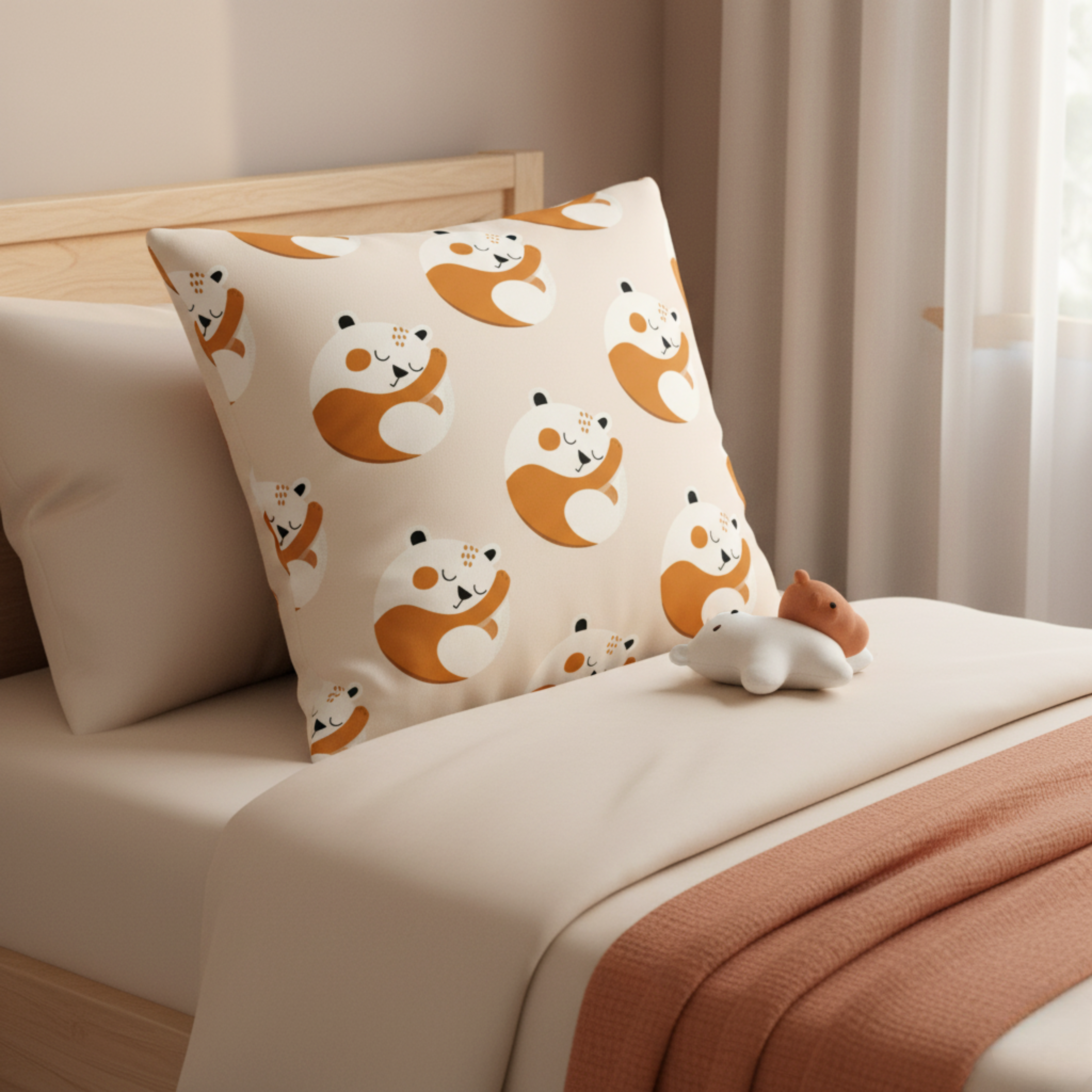 Cojín Estampado Osito Durmiendo en Estilo Minimalista – Decoración Infantil Tierna con Toques de Serenidad