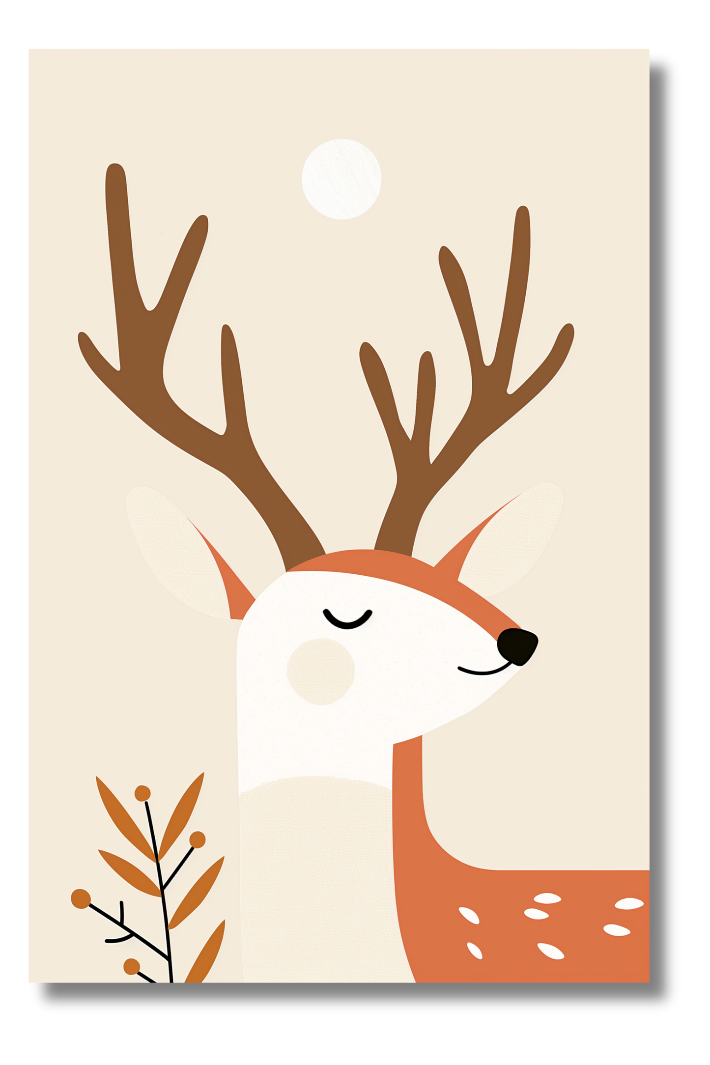 Ciervo Minimalista en Fondo Beige – Cuadro Infantil Inspirado en el Bosque