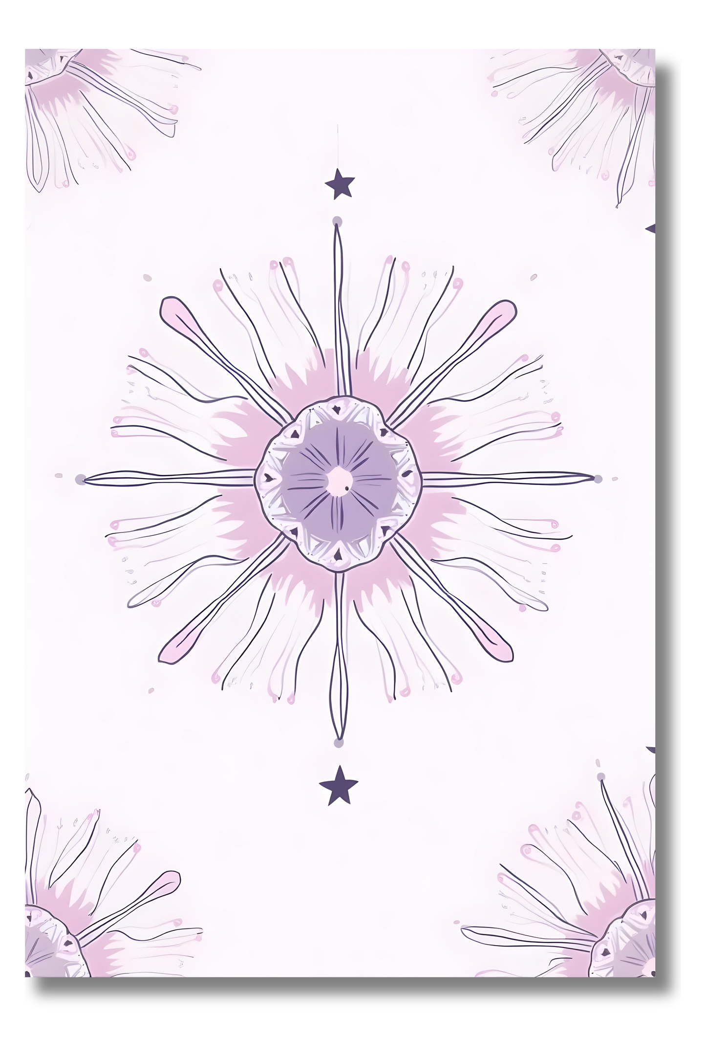 Flor Mística en Explosión Lavanda – Arte Boho para Espacios Sutiles