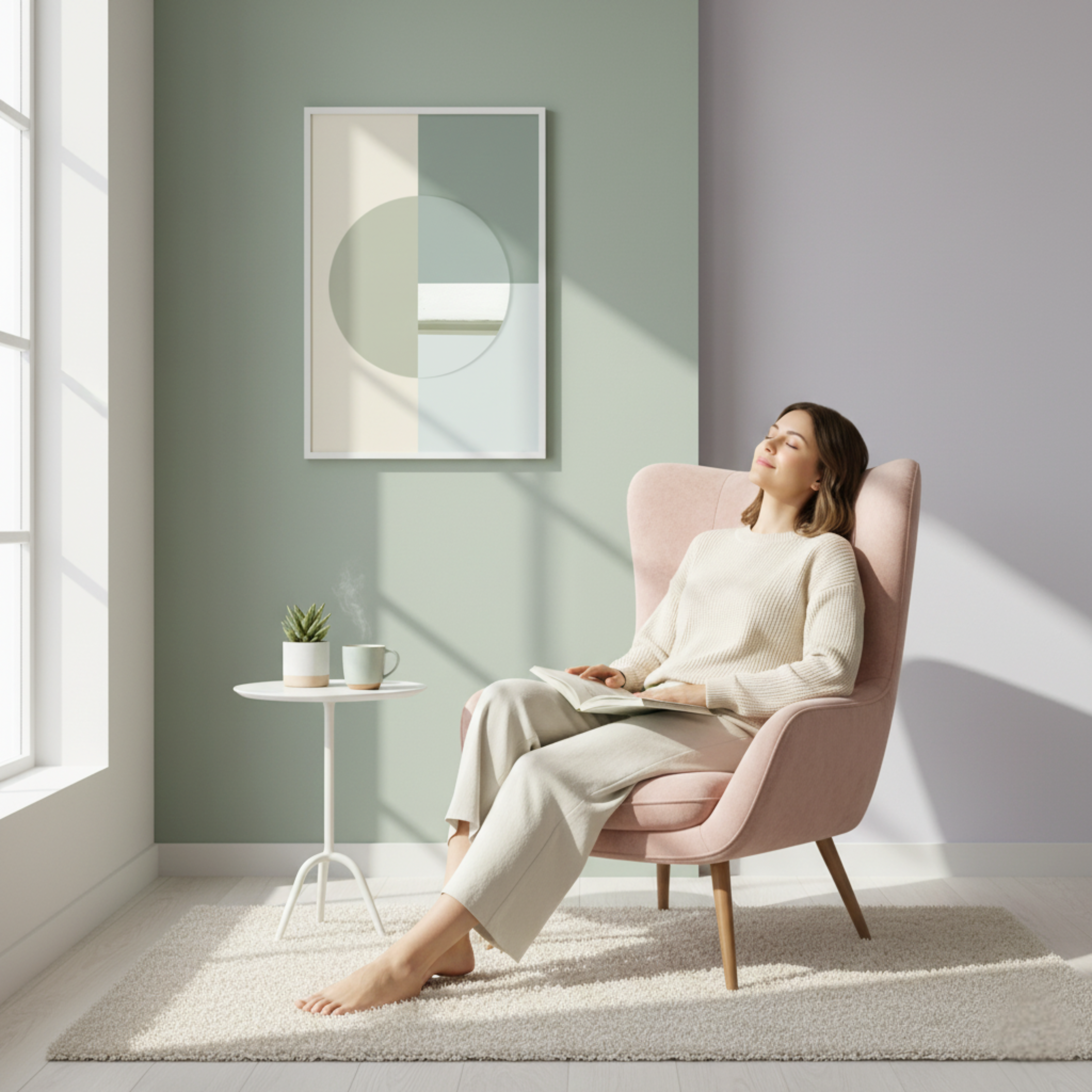 Círculo Abstracto en Tonos Verde y Beige – Póster Geométrico Minimalista