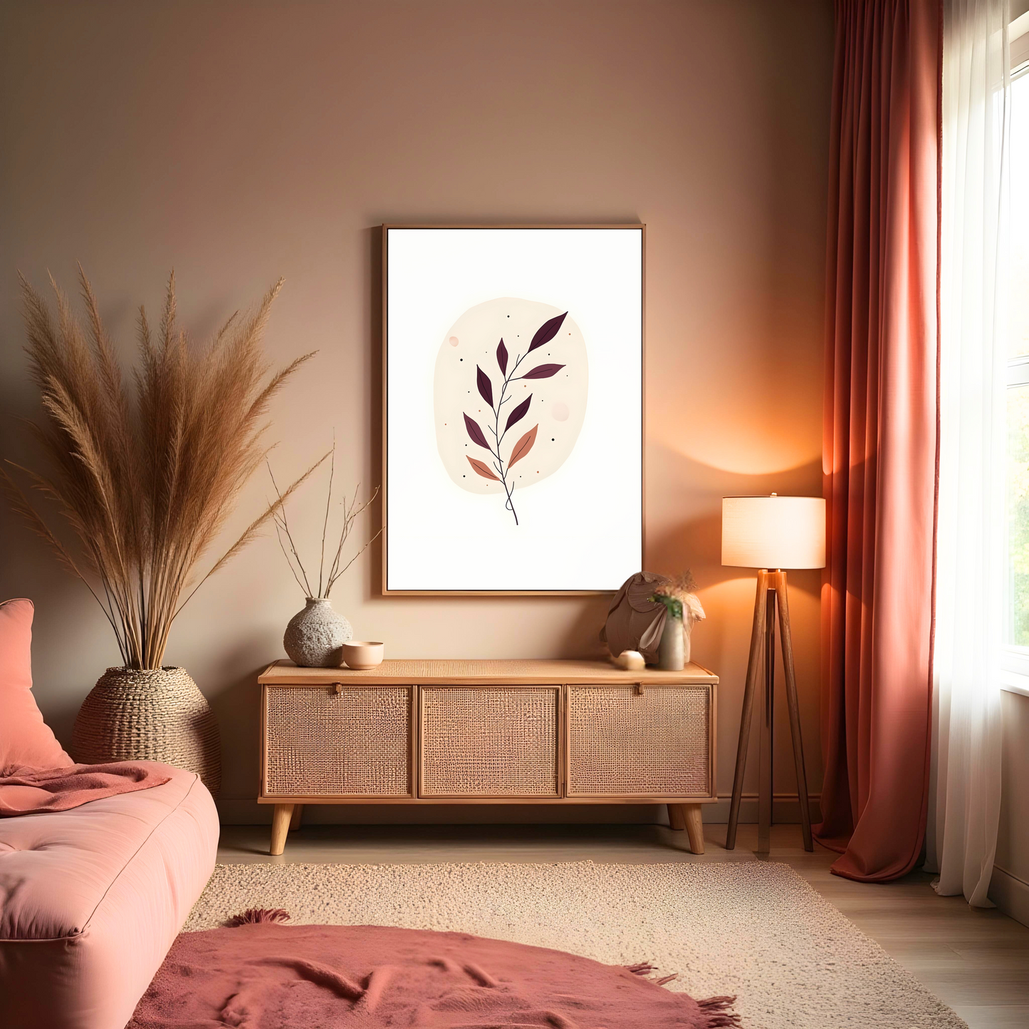 Arte en Lienzo Boho con Diseño Botánico Minimalista