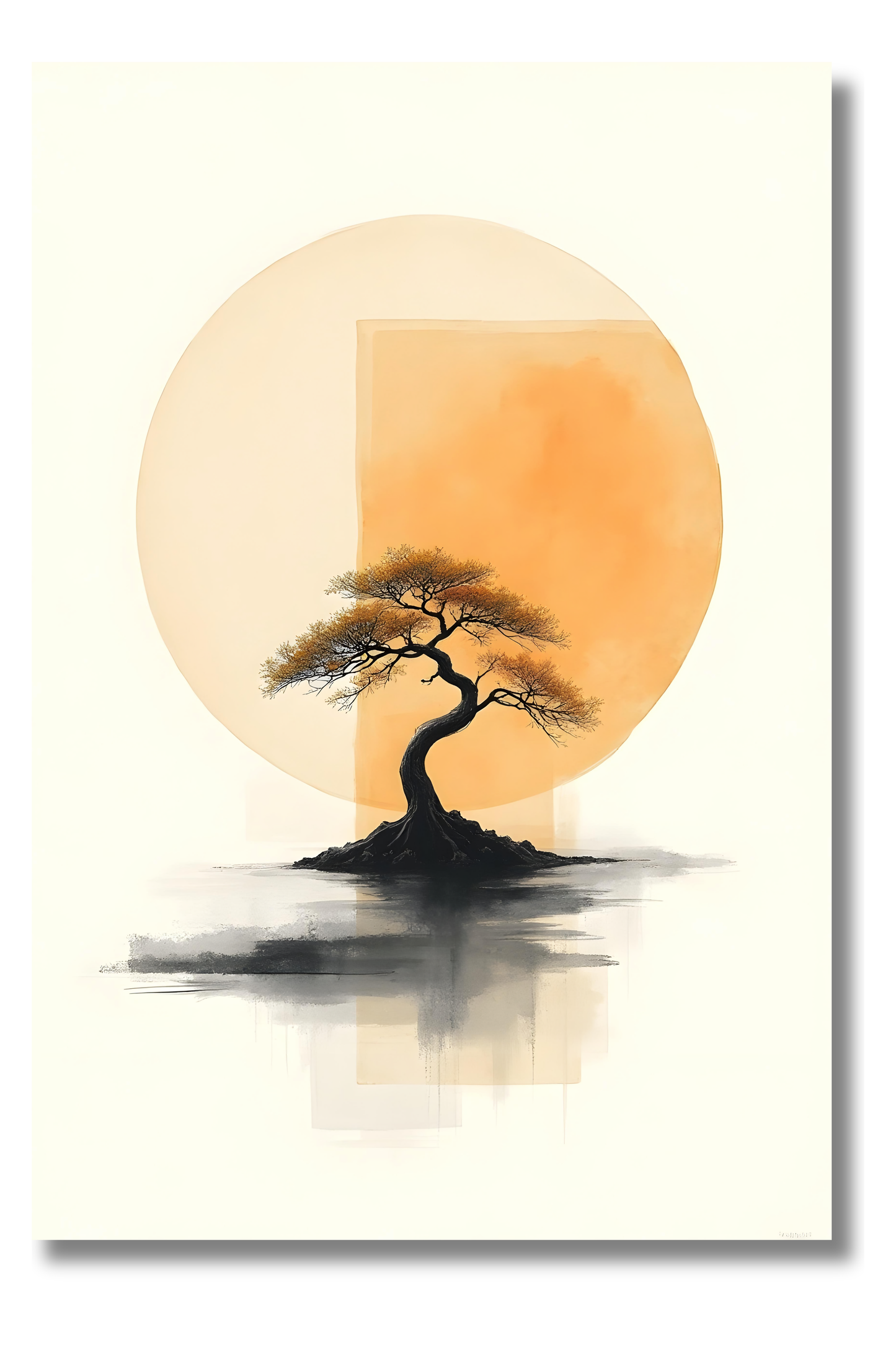 Bonsái al Atardecer – Árbol Zen con Fondo Geométrico