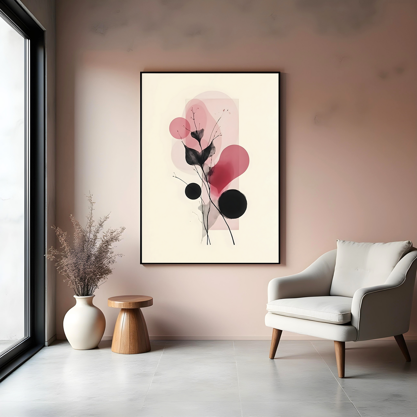 Movimiento Floral Abstracto – Cuadro Estilo Sumi-e
