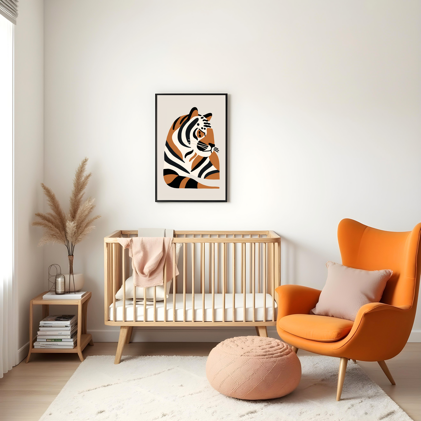 Tigre Bebé en Estilo Minimalista – Cuadro Infantil con Toques Étnicos
