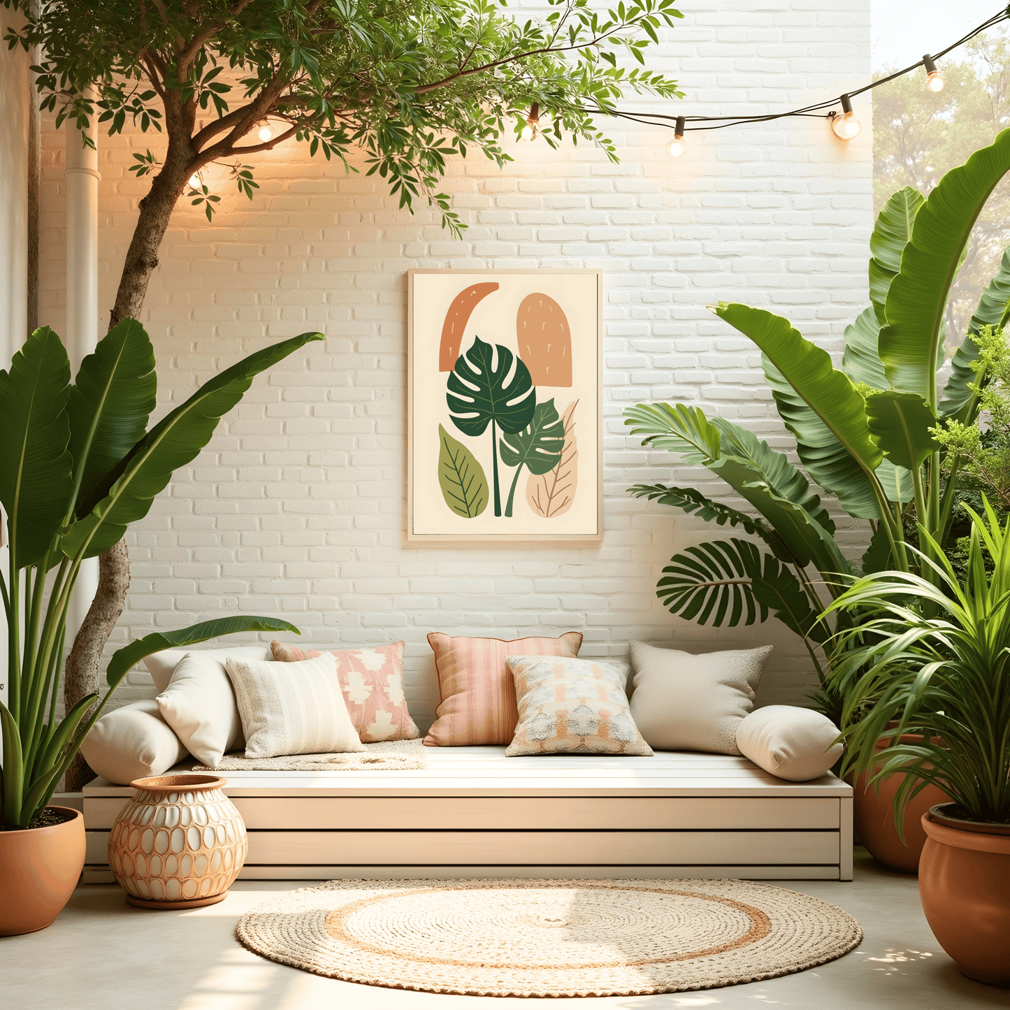 Cuadro Tropical Suave en Tonos Terracota – Decoración Natural