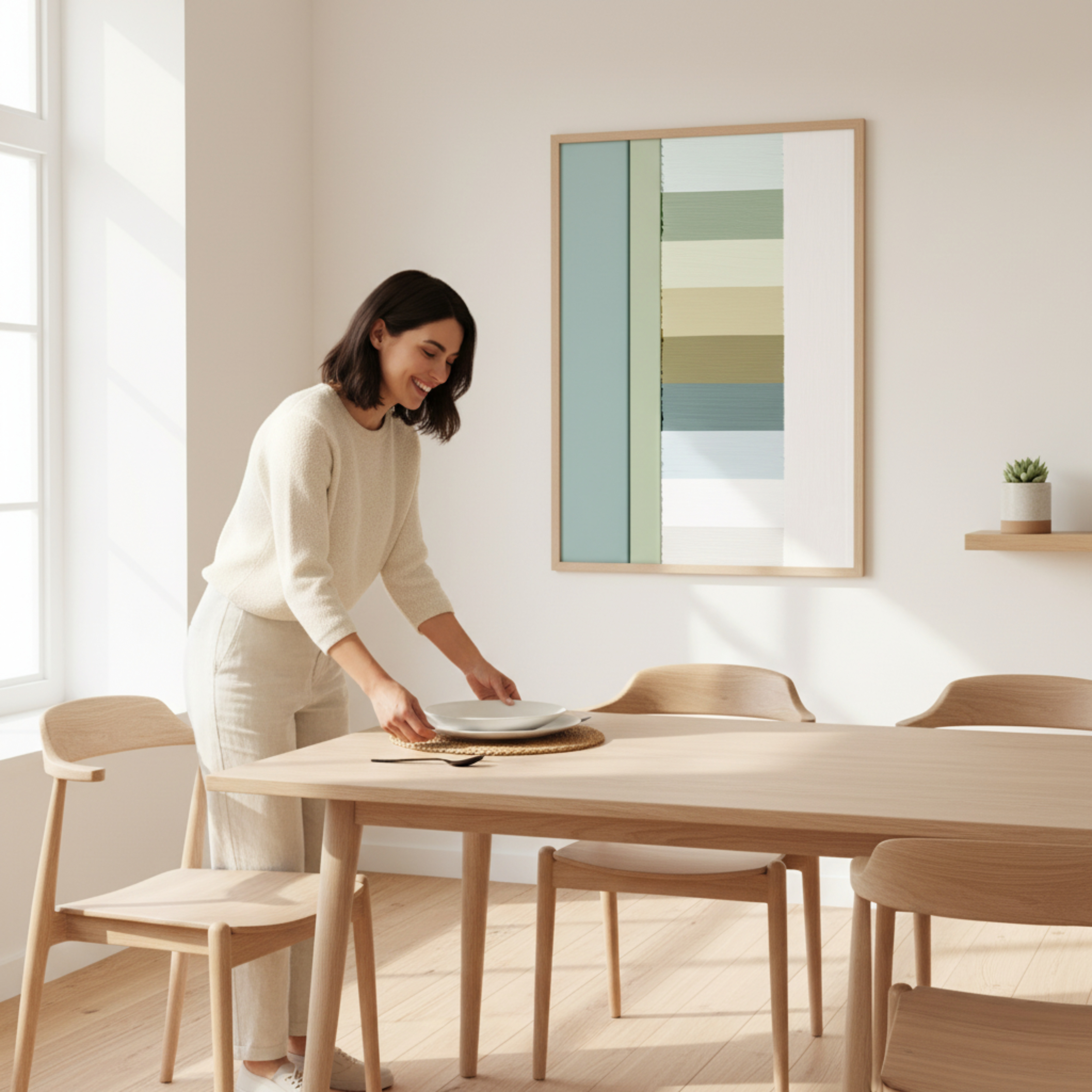 Líneas Horizontales en Tonos Tierra y Verde – Póster Geométrico Minimalista