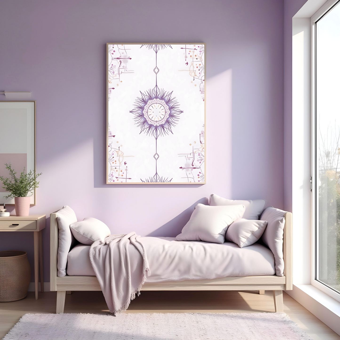 Mandala Solar con Aura Violeta – Lámina Mística para Inspirar Serenidad