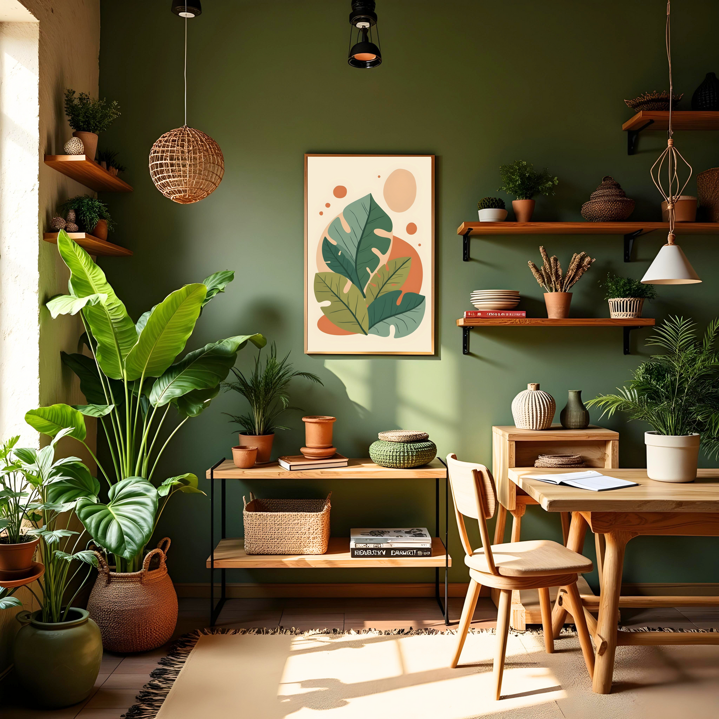 Composición de Plantas con Fondo Abstracción Cálida