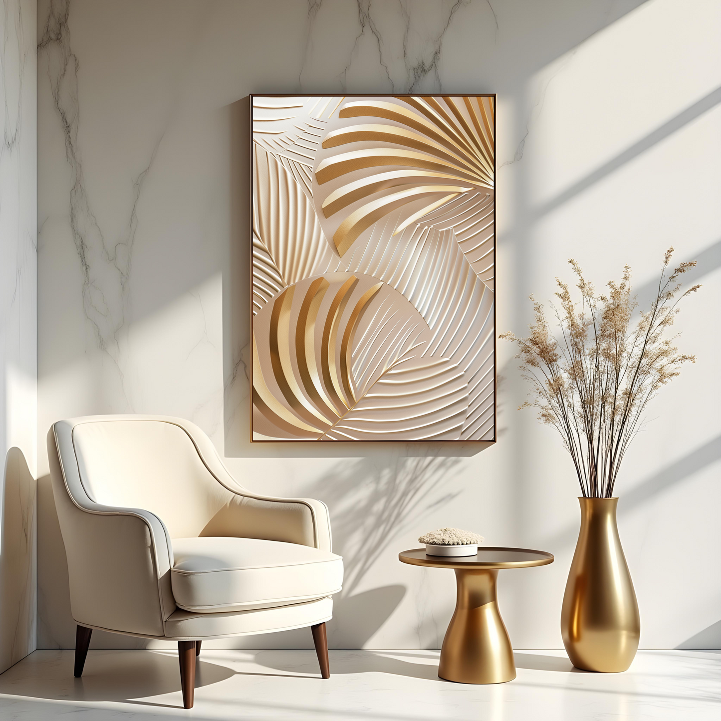 Líneas Onduladas en Relieve Beige – Arte Minimalista Contemporáneo