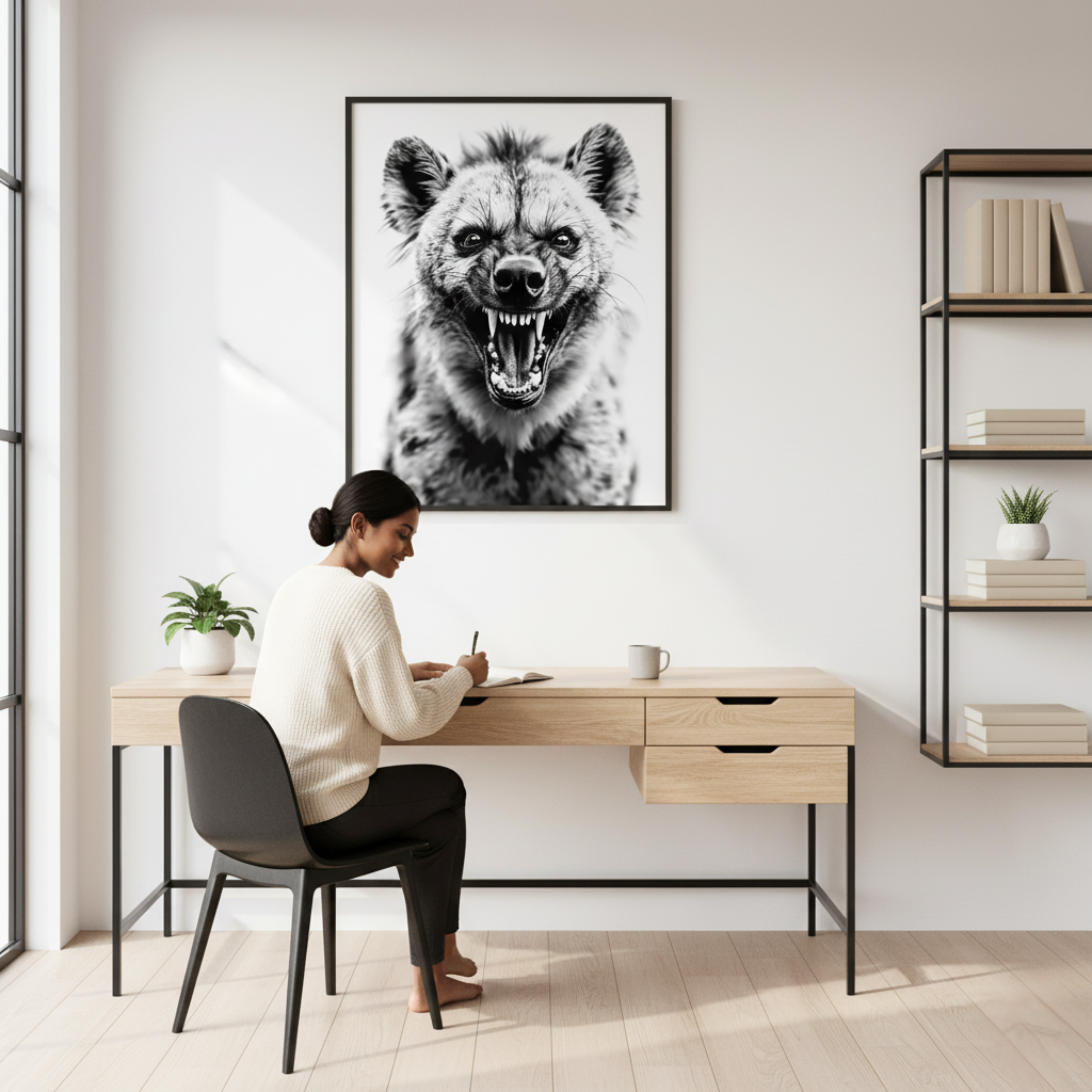 Hiena Intensa – Cuadro Animal Blanco y Negro con Personalidad Salvaje