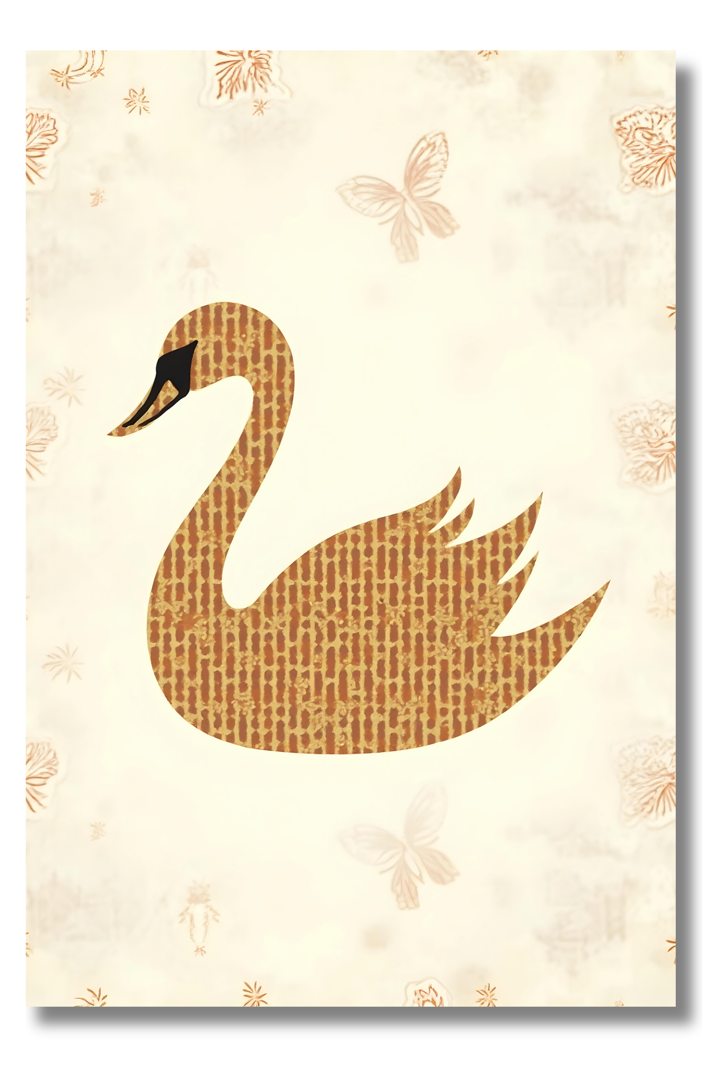 Cisne Dorado con Mariposas – Arte Boho Elegante para Ambientes Sofisticados