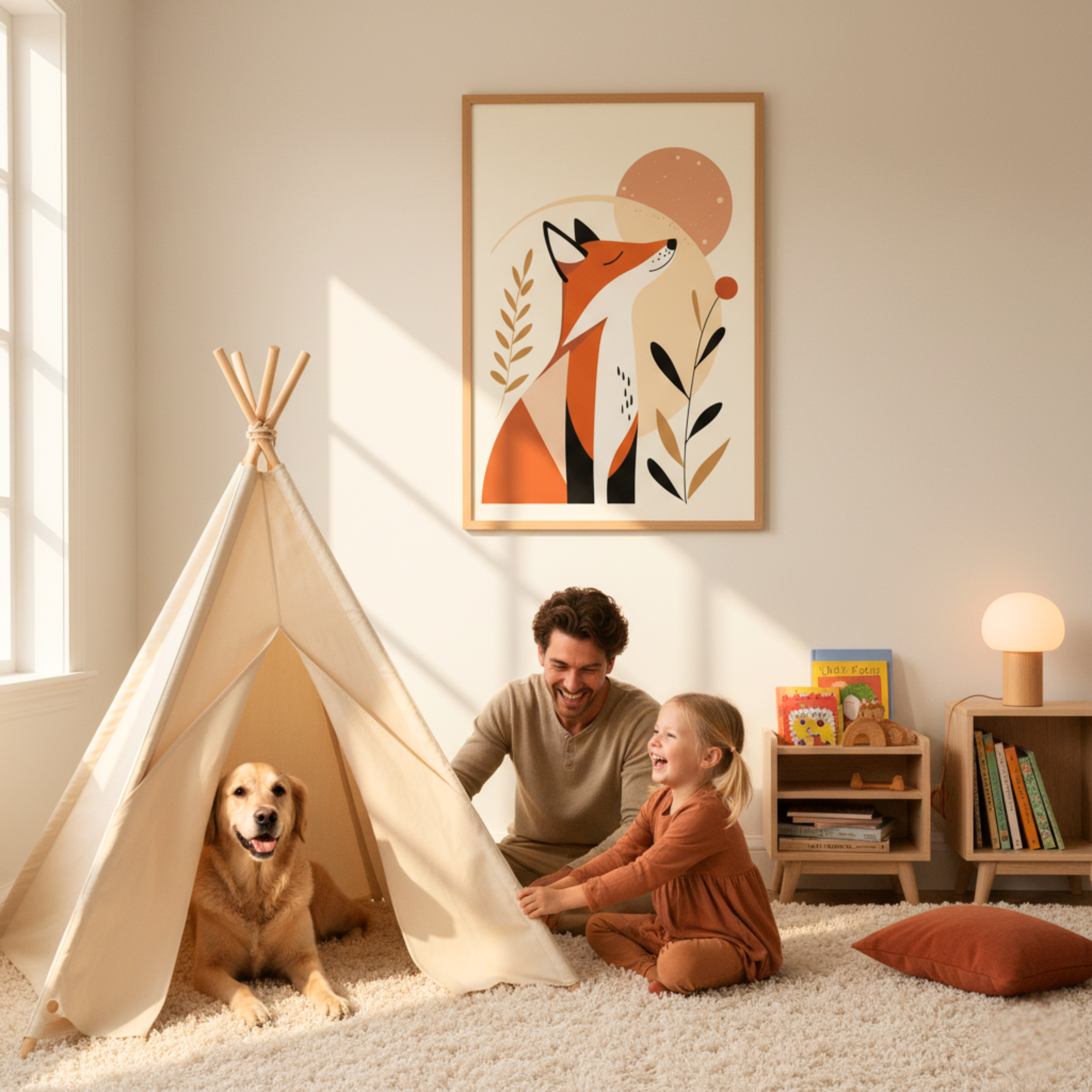 Zorro Minimalista en Composición Natural – Cuadro Infantil con Estilo Escandinavo