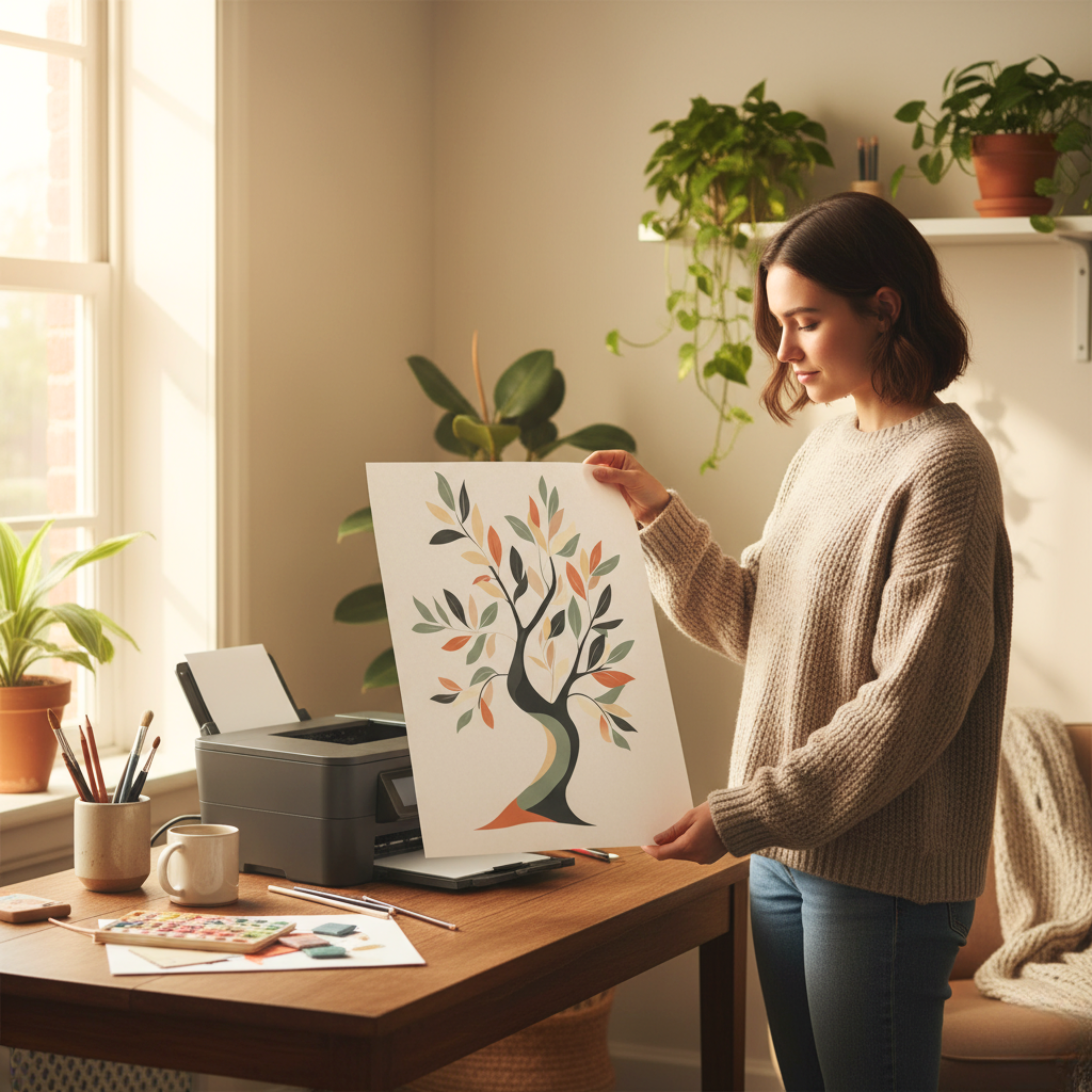 Árbol Decorativo Abstracto en Tonos Tierra – Lámina Botánica para Descargar