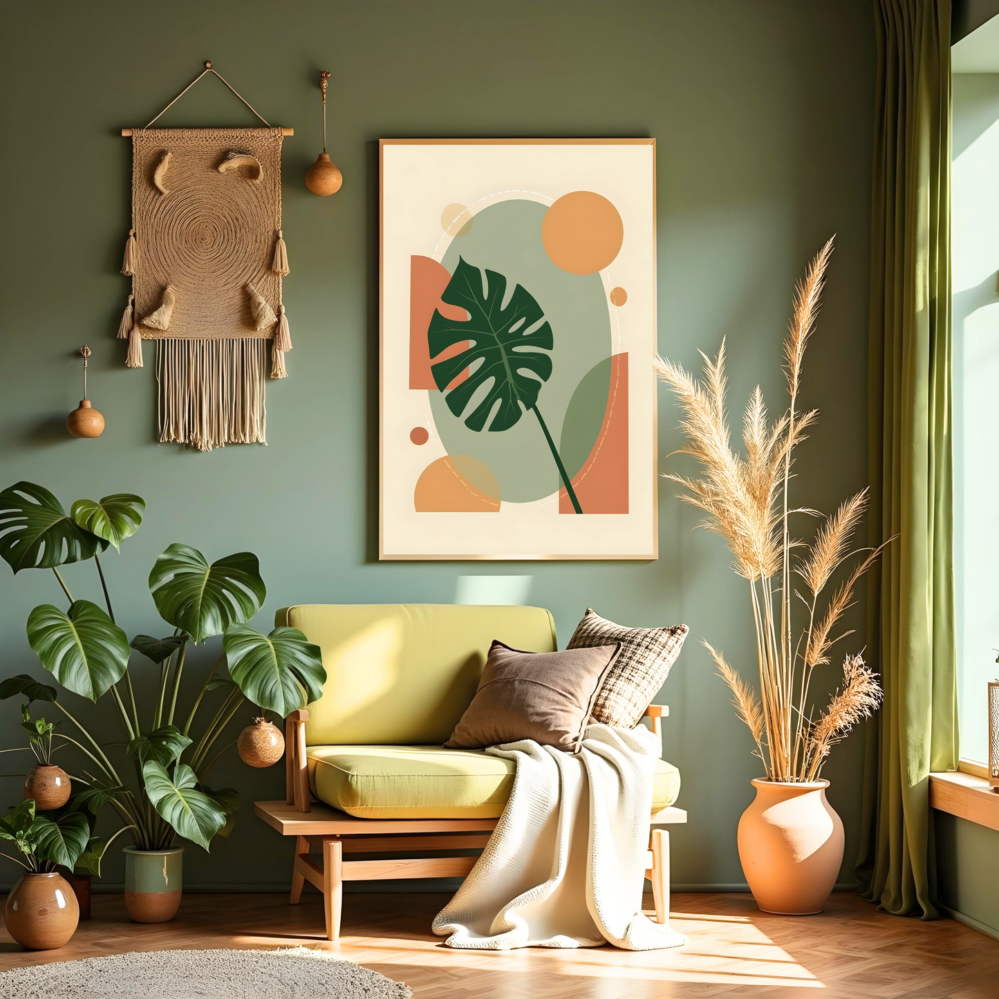 Cuadro de Plantas Tropicales sobre Fondo Nude – Decoración Slow Deco