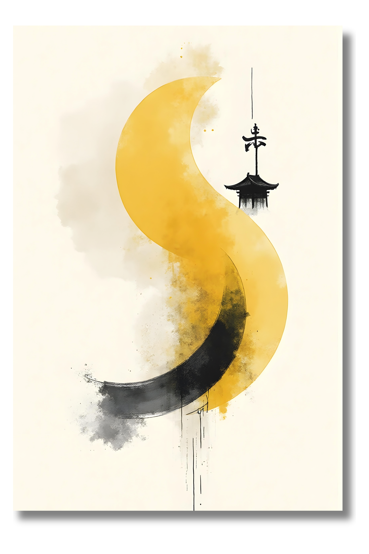 Equilibrio Dorado – Yin Yang con Trazos de Tinta Japonesa