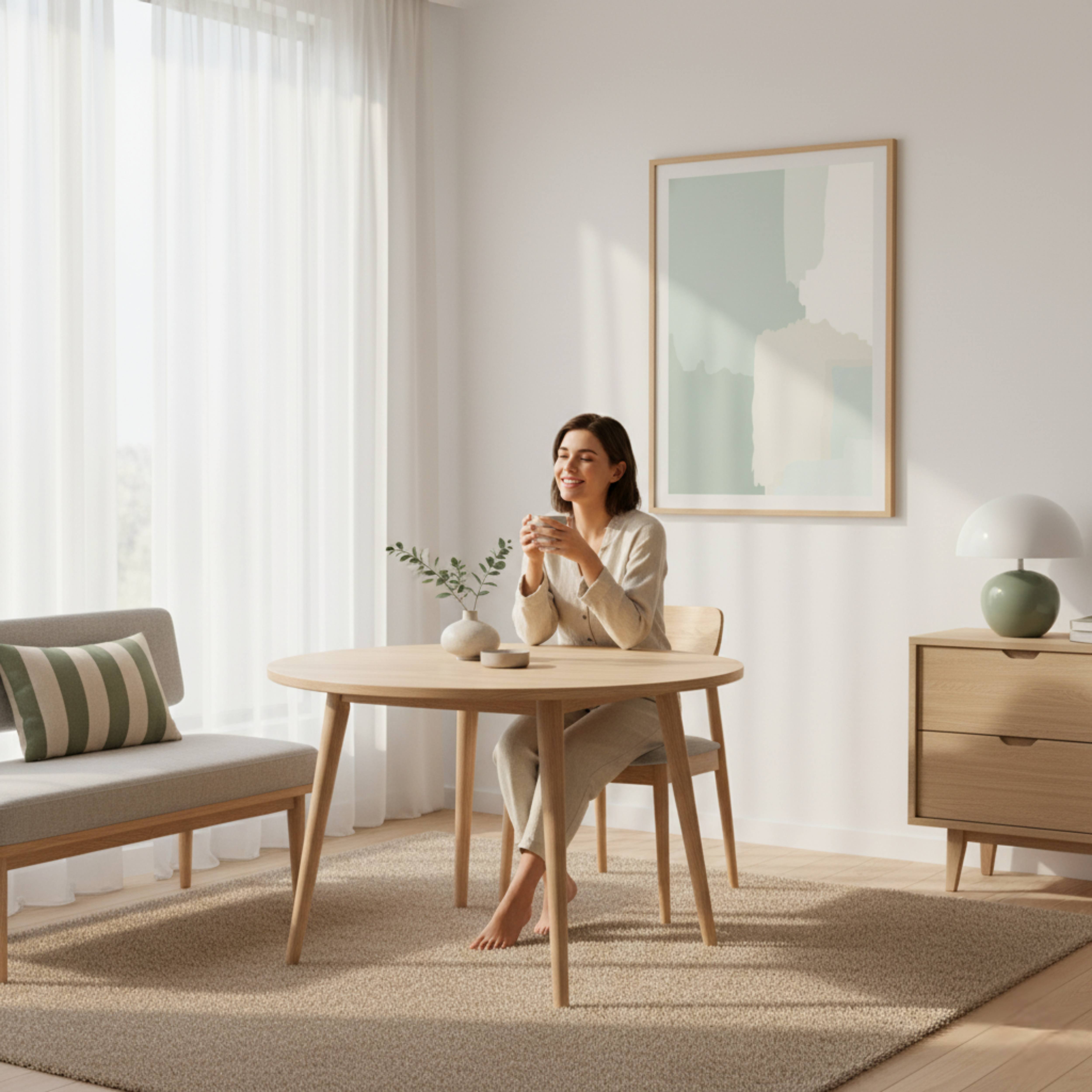 Formas Orgánicas en Verde y Beige – Póster Abstracto de Estilo Minimalista