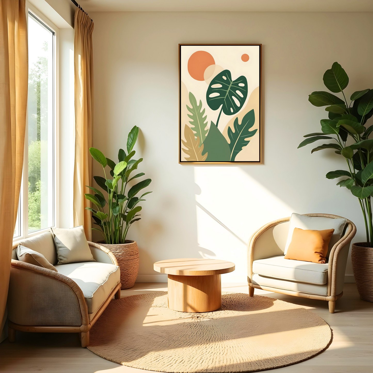 Hoja Monstera Minimalista en Tonos Tierra – Arte Tropical Boho