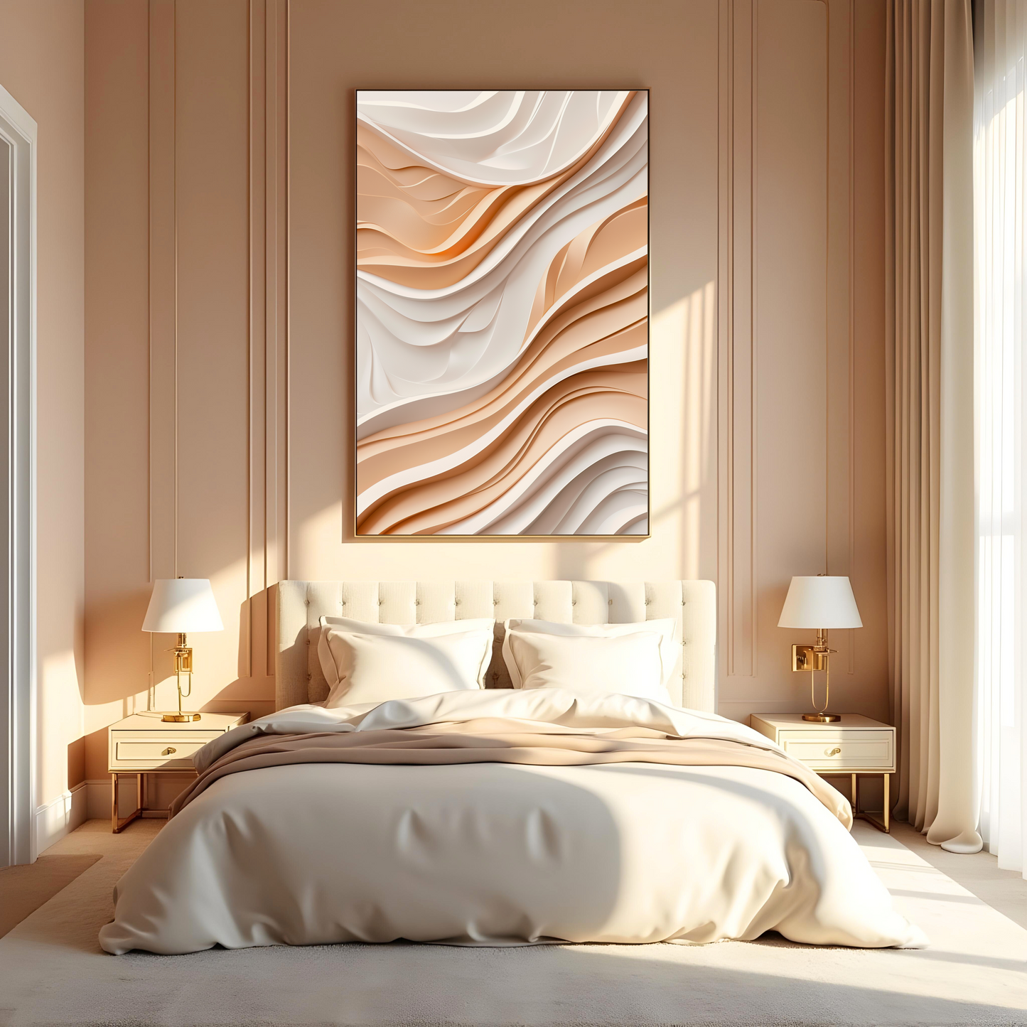 Ondas Suaves en Relieve – Arte Abstracto Minimalista en Tonos Neutros