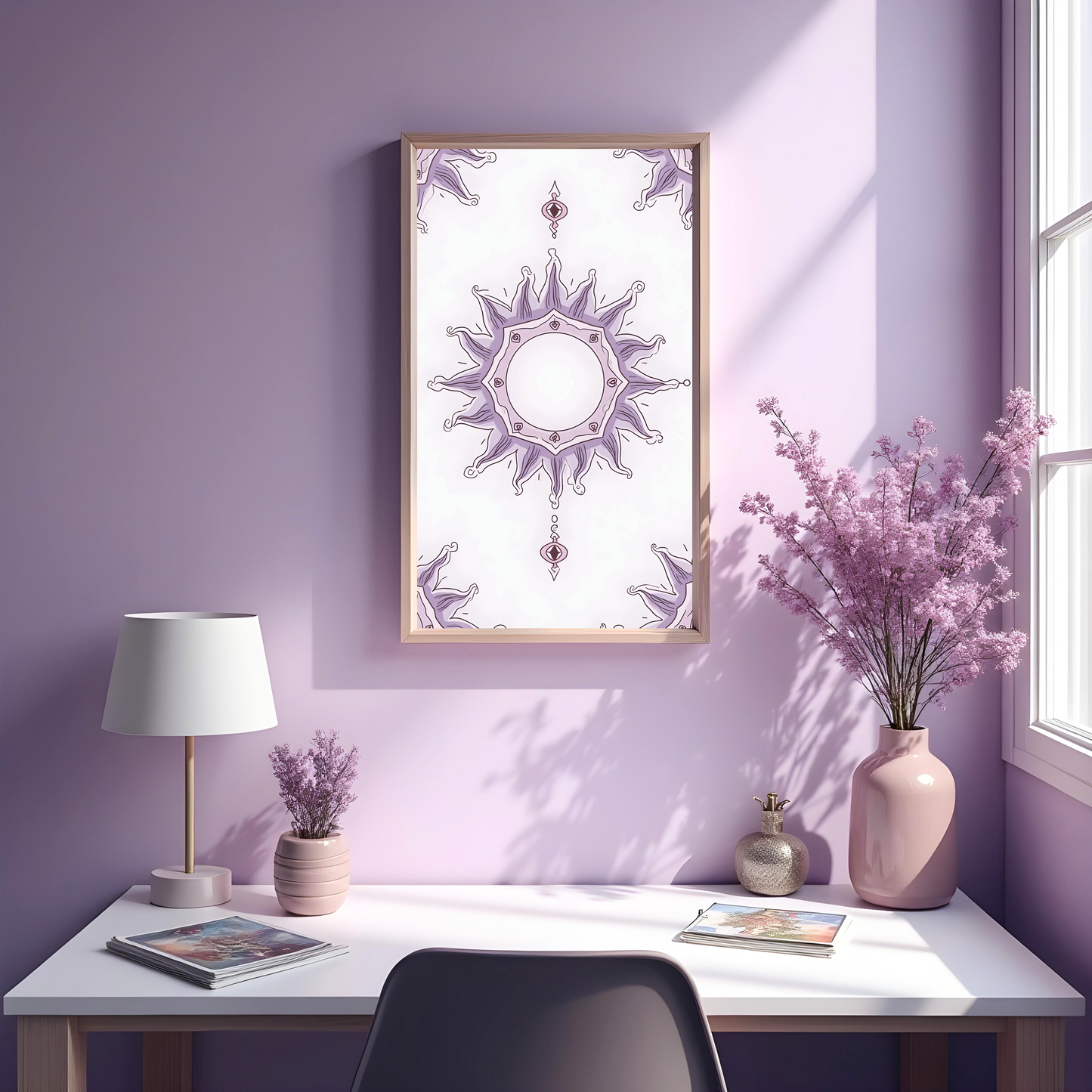 Sol Bohemio en Estilo Radial – Arte Espiritual Místico para Paredes con Alma