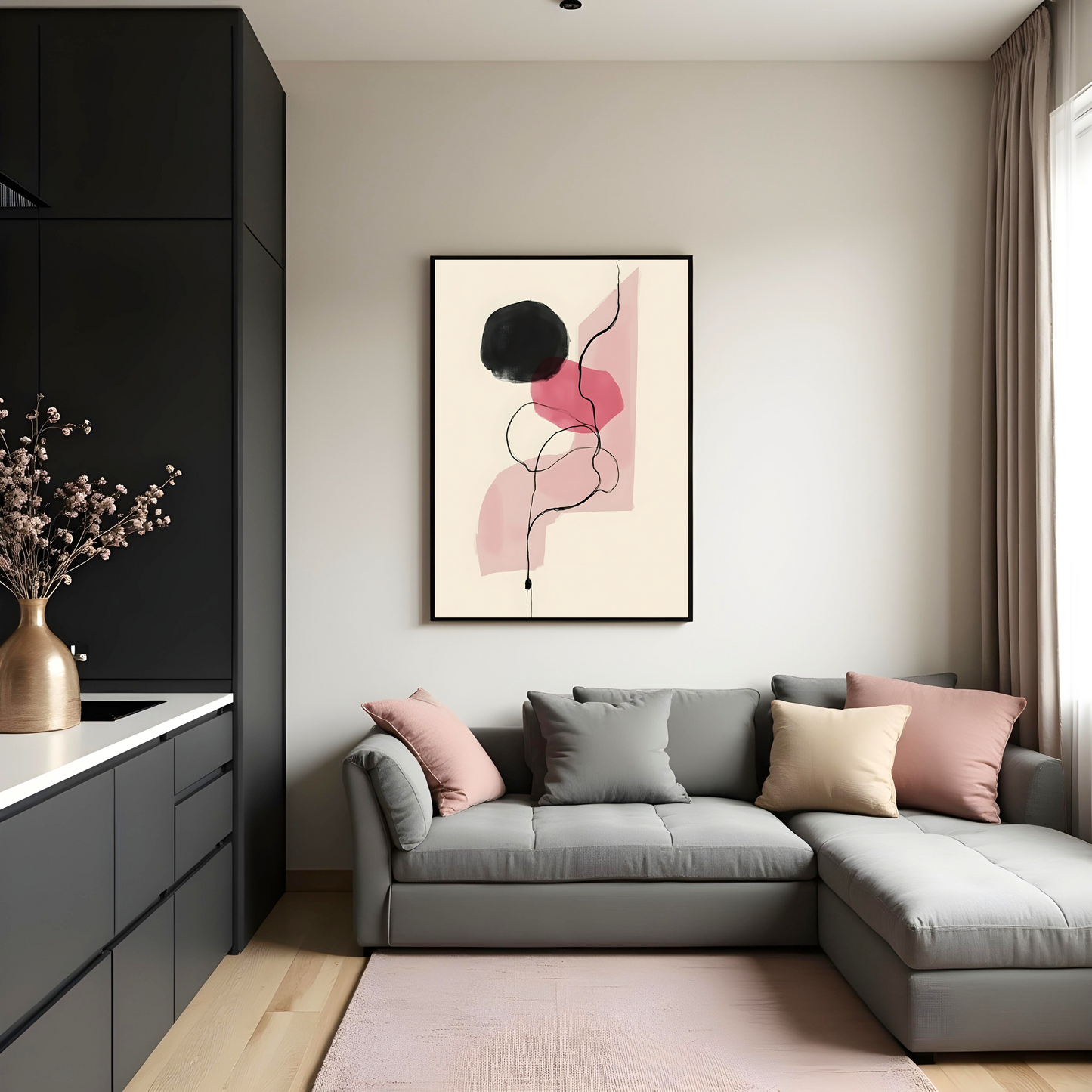Espiral Zen en Tonos Rosados – Cuadro Abstracto Estilo Japonés