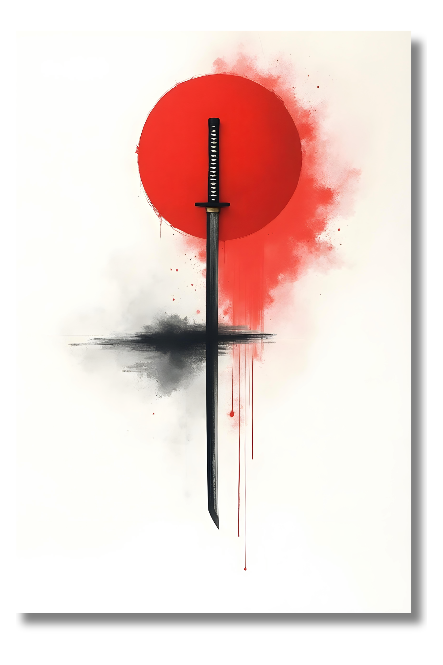 Katana al Amanecer – Composición Minimalista con Sol Naciente
