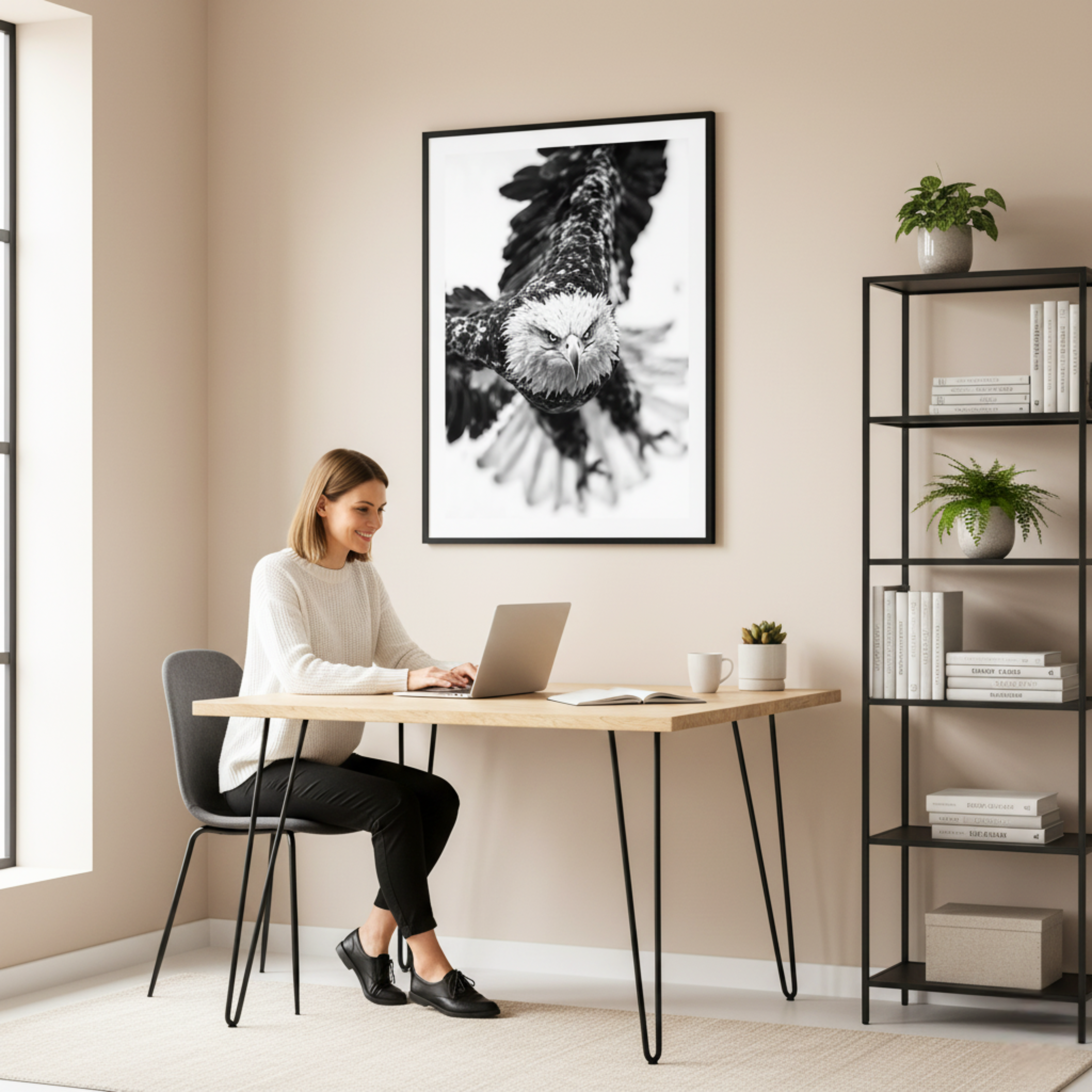 Águila en Vuelo – Cuadro Animal Blanco y Negro con Estilo Libre y Elegante