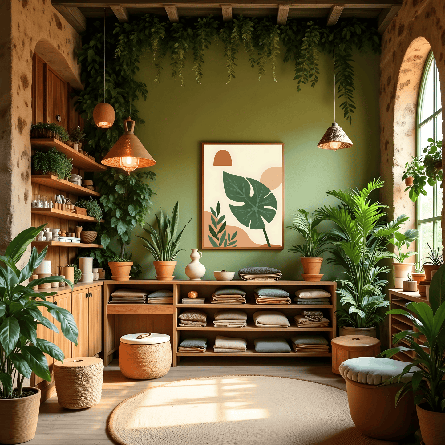 Composición Botánica Tropical con Formas Abstractas – Estilo Boho