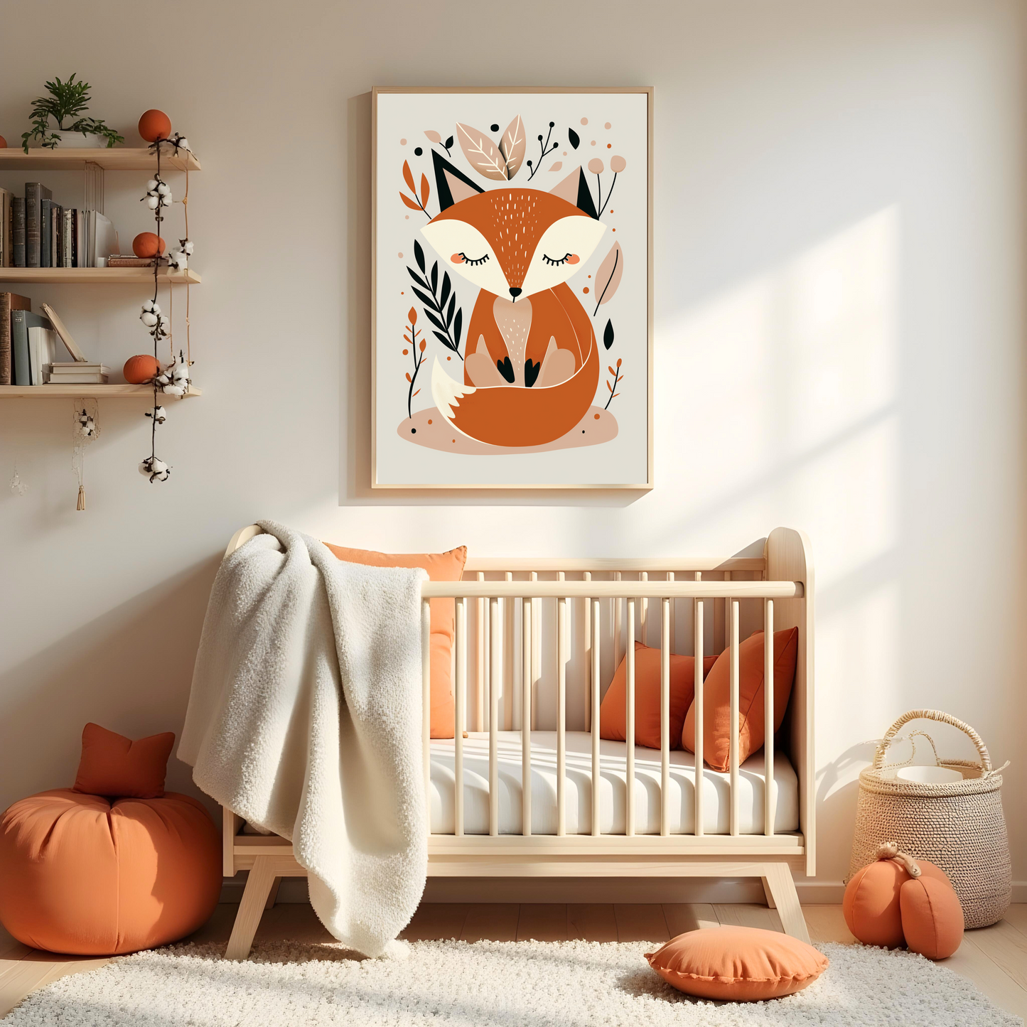 Zorro Bebé Enrollado en Estilo Minimalista – Cuadro Infantil Inspirado en la Naturaleza