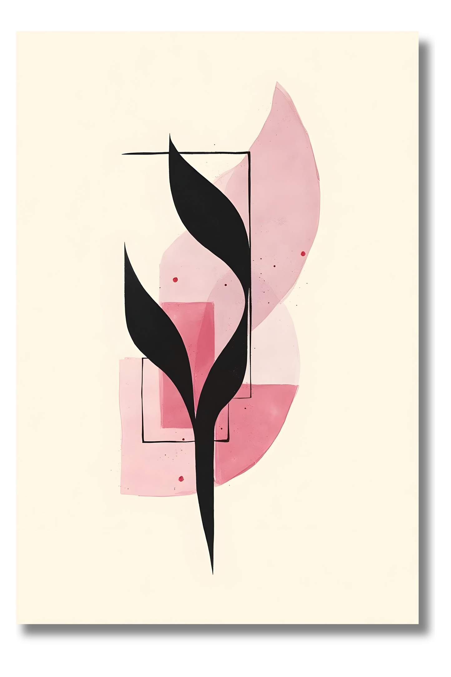 Silueta Floral Abierta en Rosa y Negro – Arte Abstracto Minimalista en Rosa y Negro