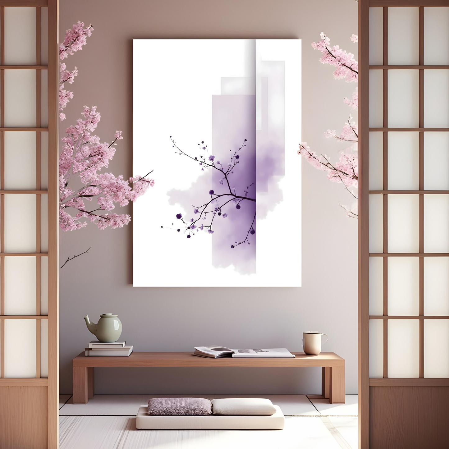 Flor Púrpura al Viento – Pinceladas Suaves de Inspiración Japonesa