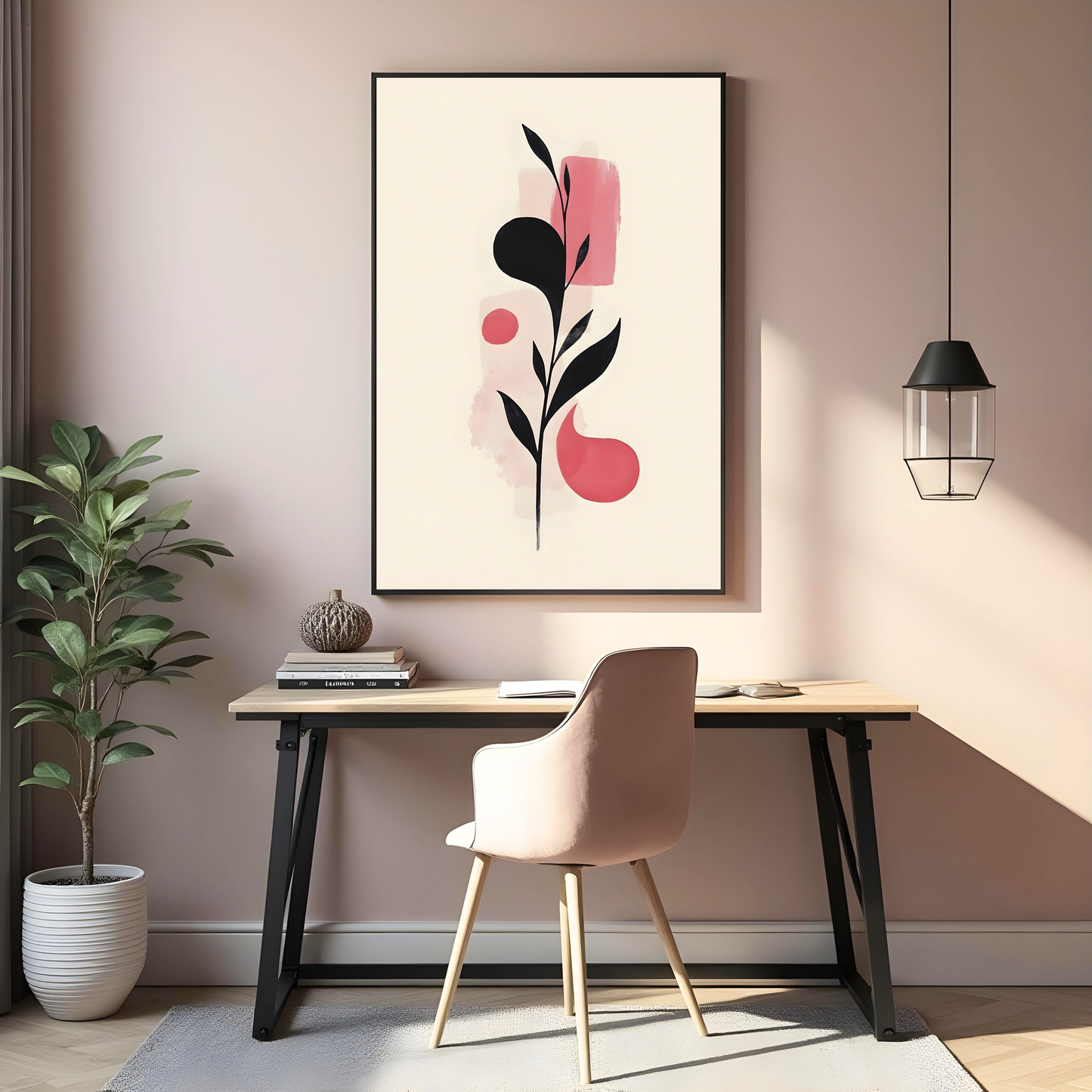 Flujo Abstracto con Tinta Japonesa – Arte Abstracto Minimalista en Rosa y Negro