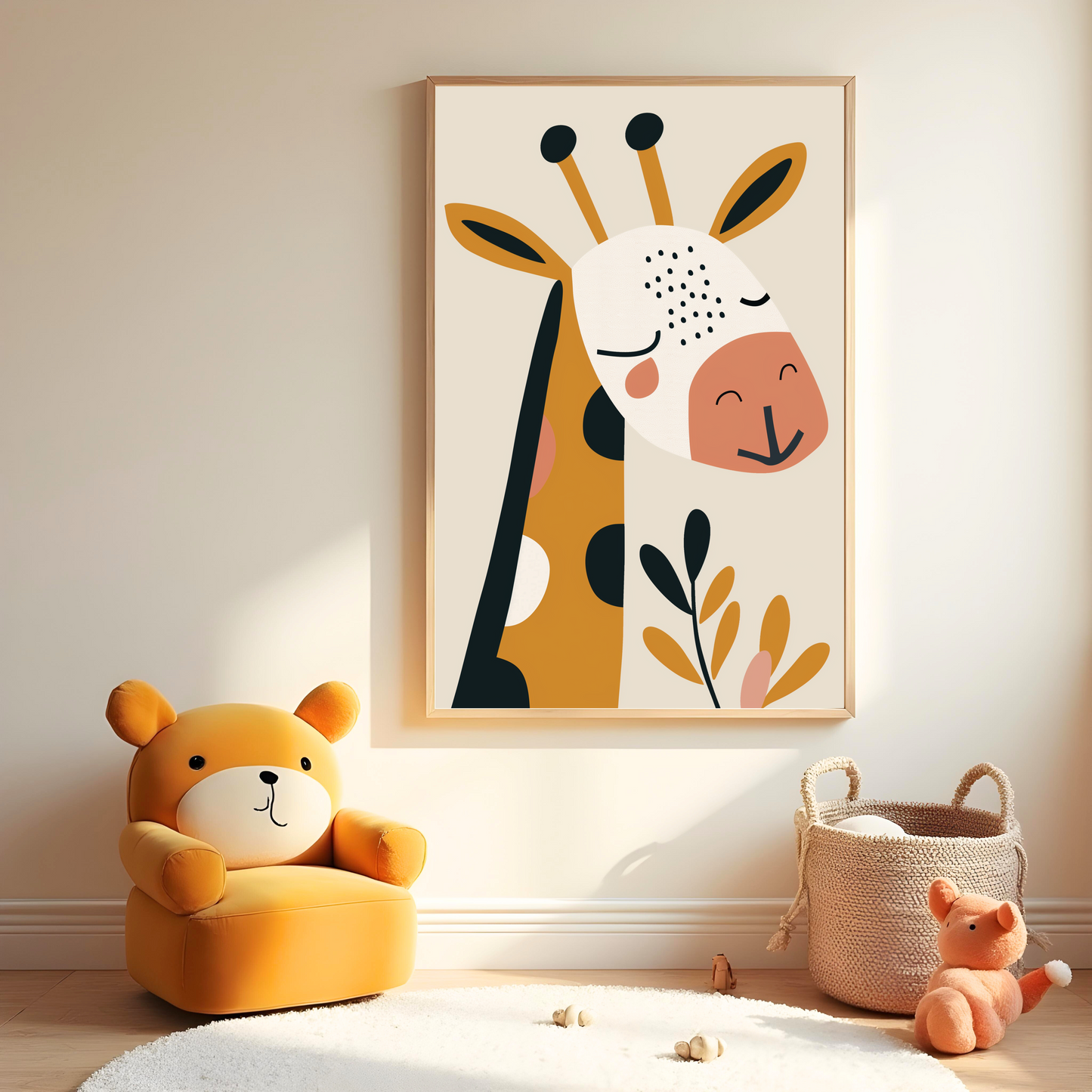Jirafa Minimalista Sonriente – Cuadro Infantil con Toques Divertidos