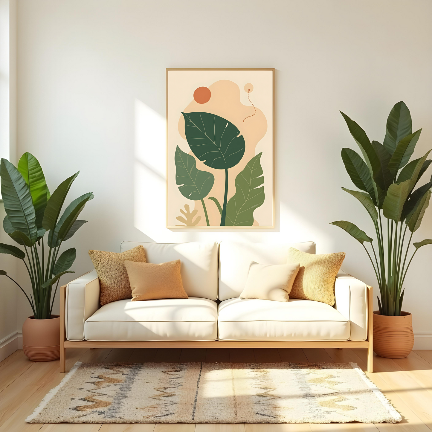 Diseño Tropical Geométrico en Tonos Suaves – Lienzo Bohemio