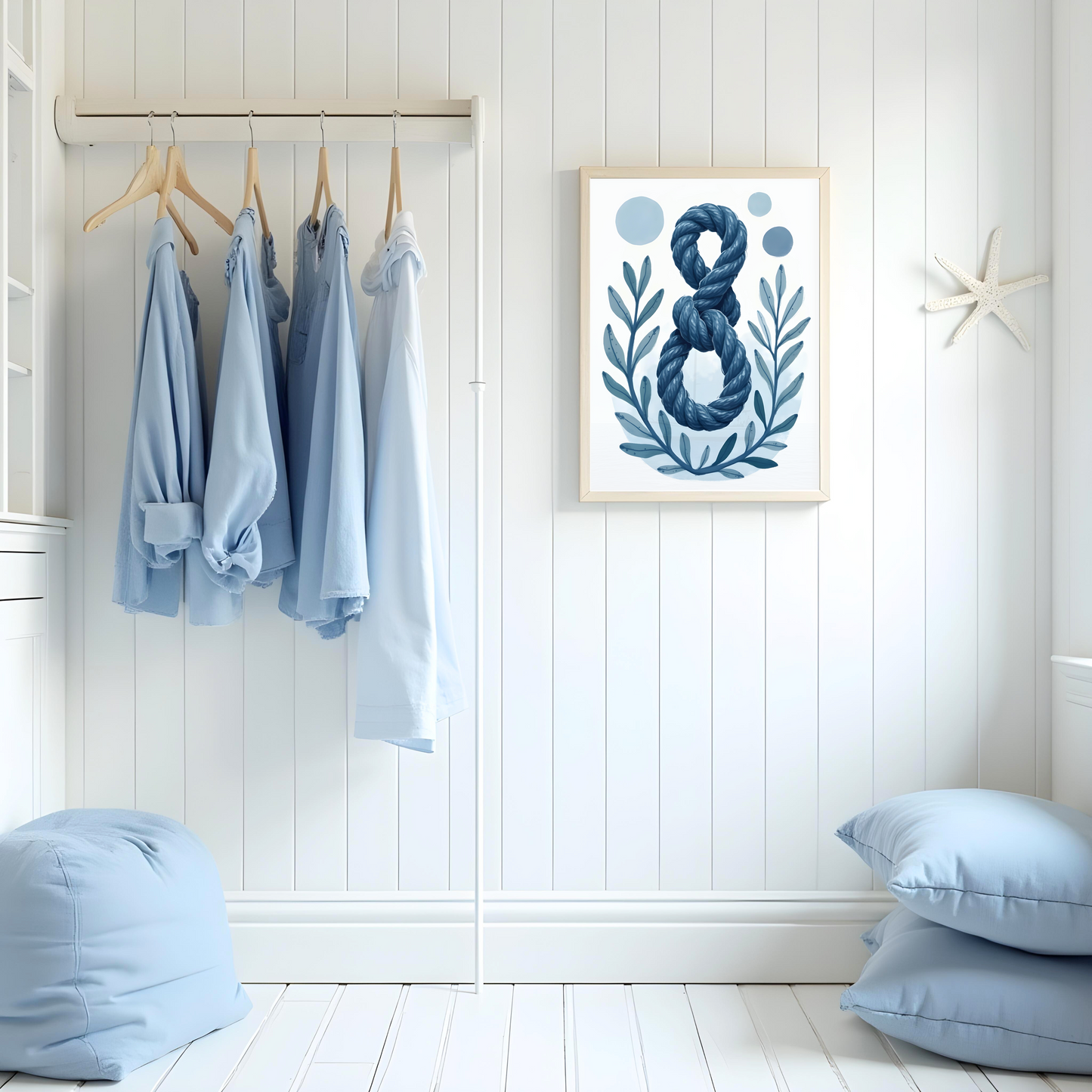 Nudo Marítimo Azul – Arte Decorativo Estilo Bohemio