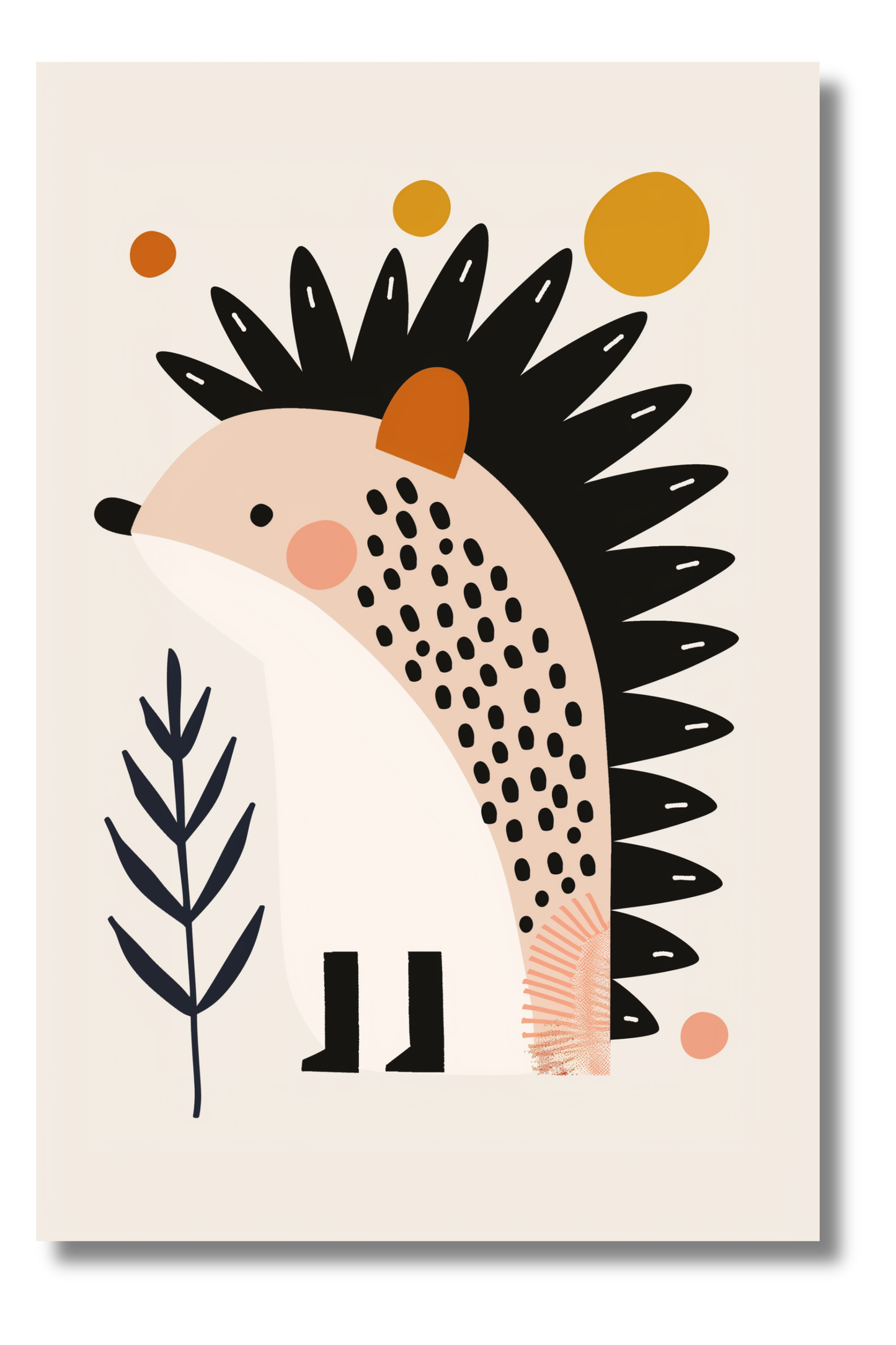 Erizo Minimalista entre Ramas – Cuadro Infantil Inspirado en la Naturaleza