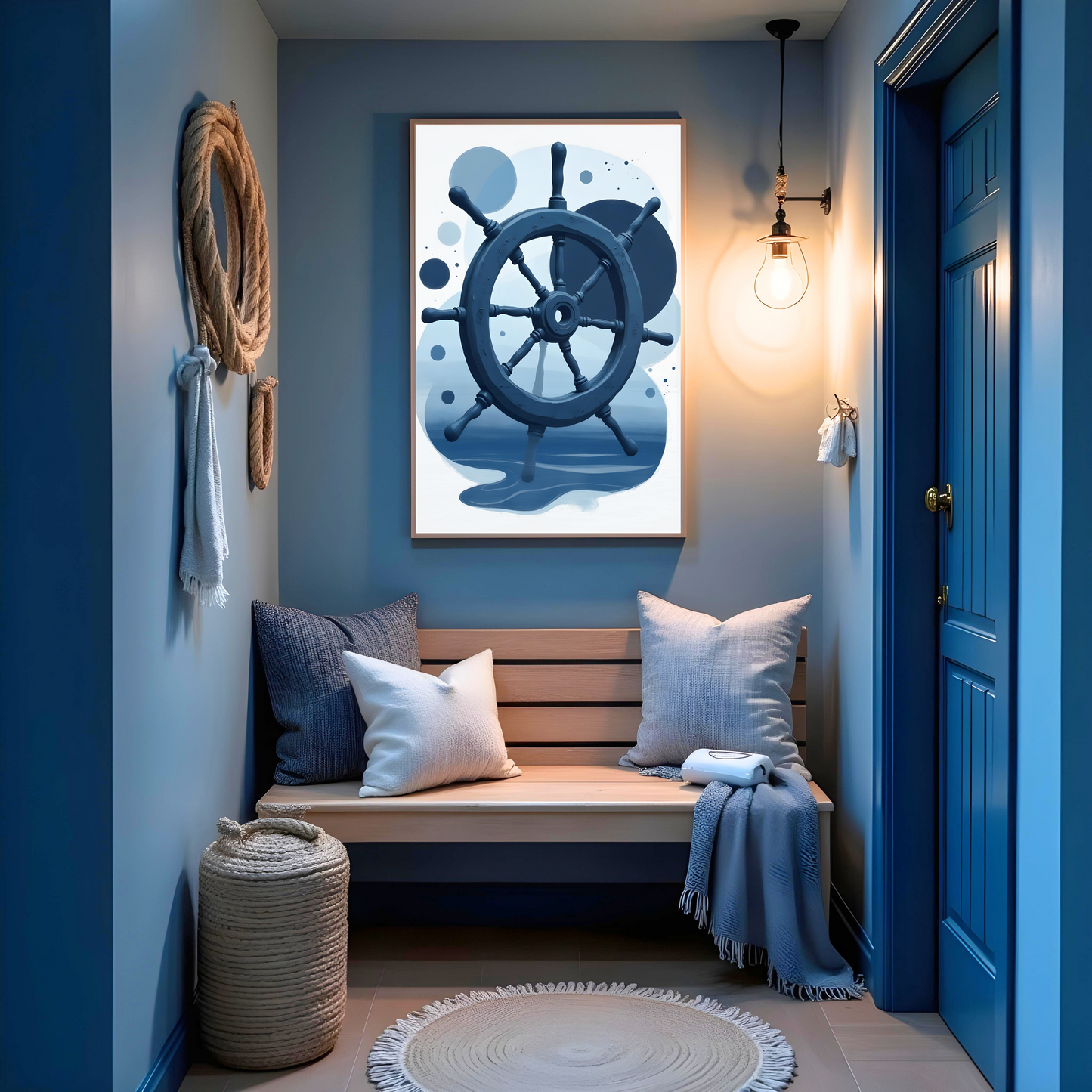 Símbolo Náutico en Estilo Boho – Inspiración Costera en Azul