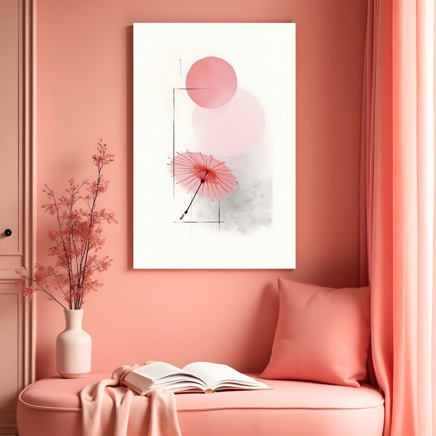 Sombrilla Japonesa con Círculo Rosa – Minimalismo Romántico
