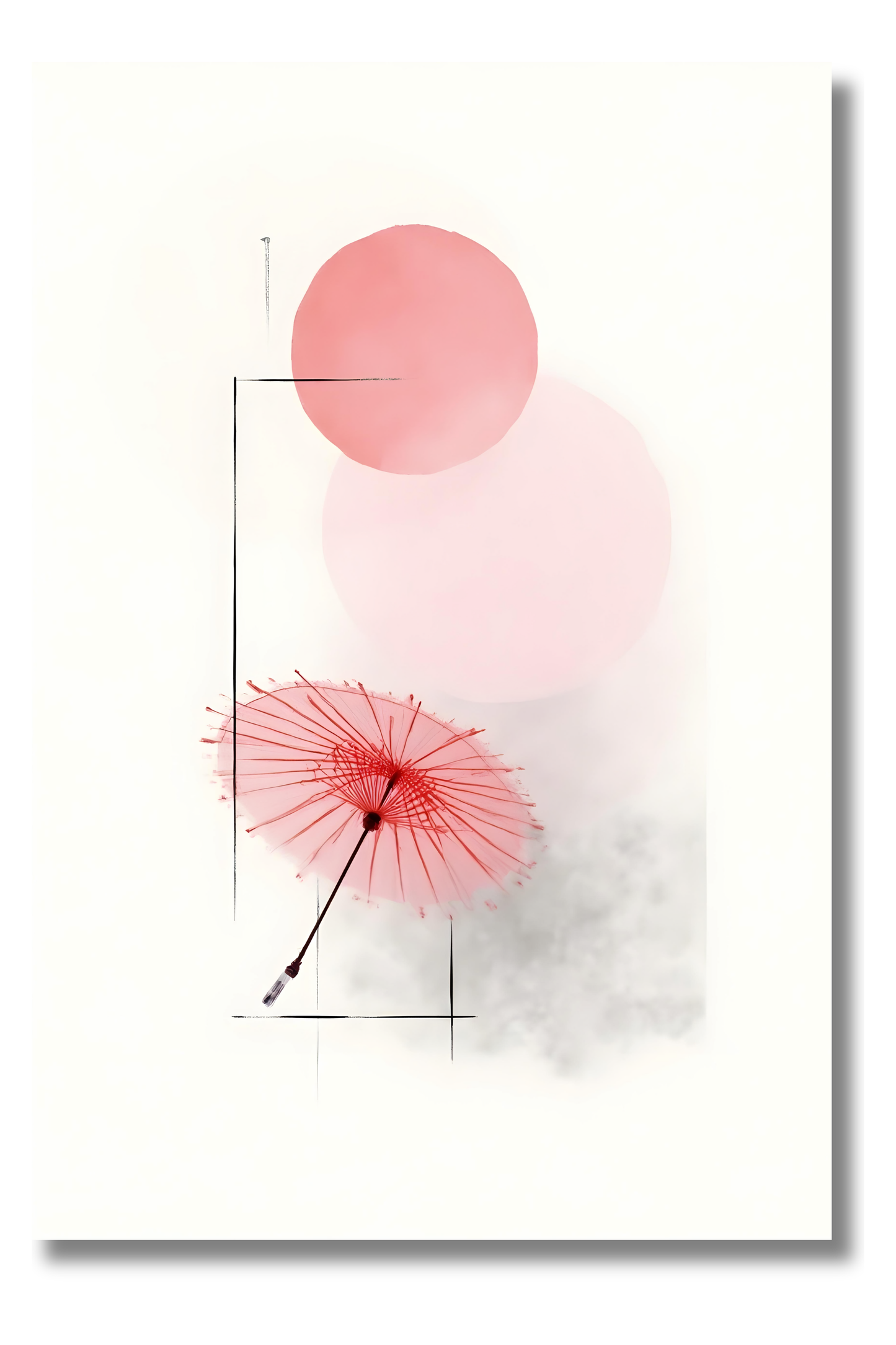 Sombrilla Japonesa con Círculo Rosa – Minimalismo Romántico
