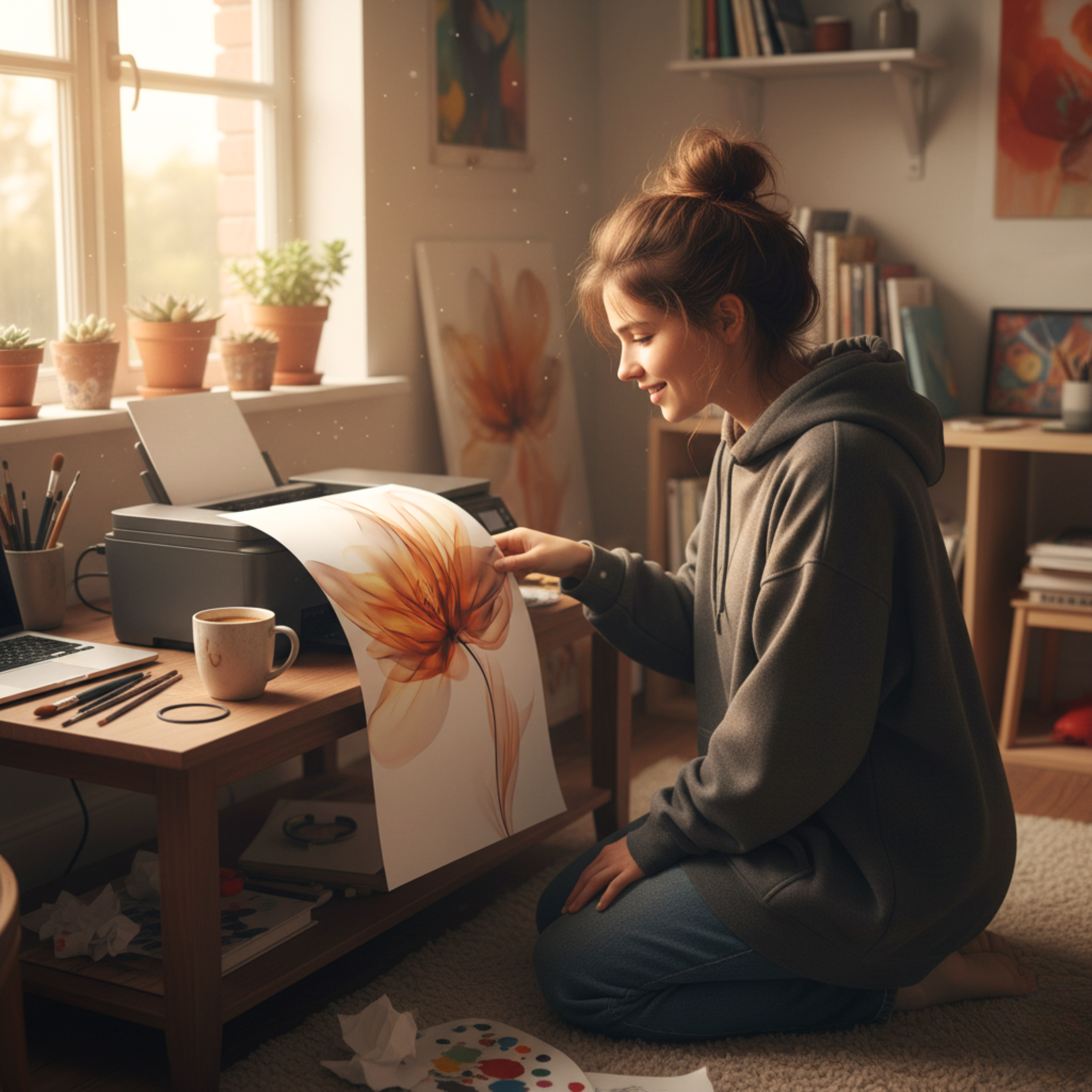 Flor Cálida en Tonos Dorados – Arte Floral para Imprimir en Casa