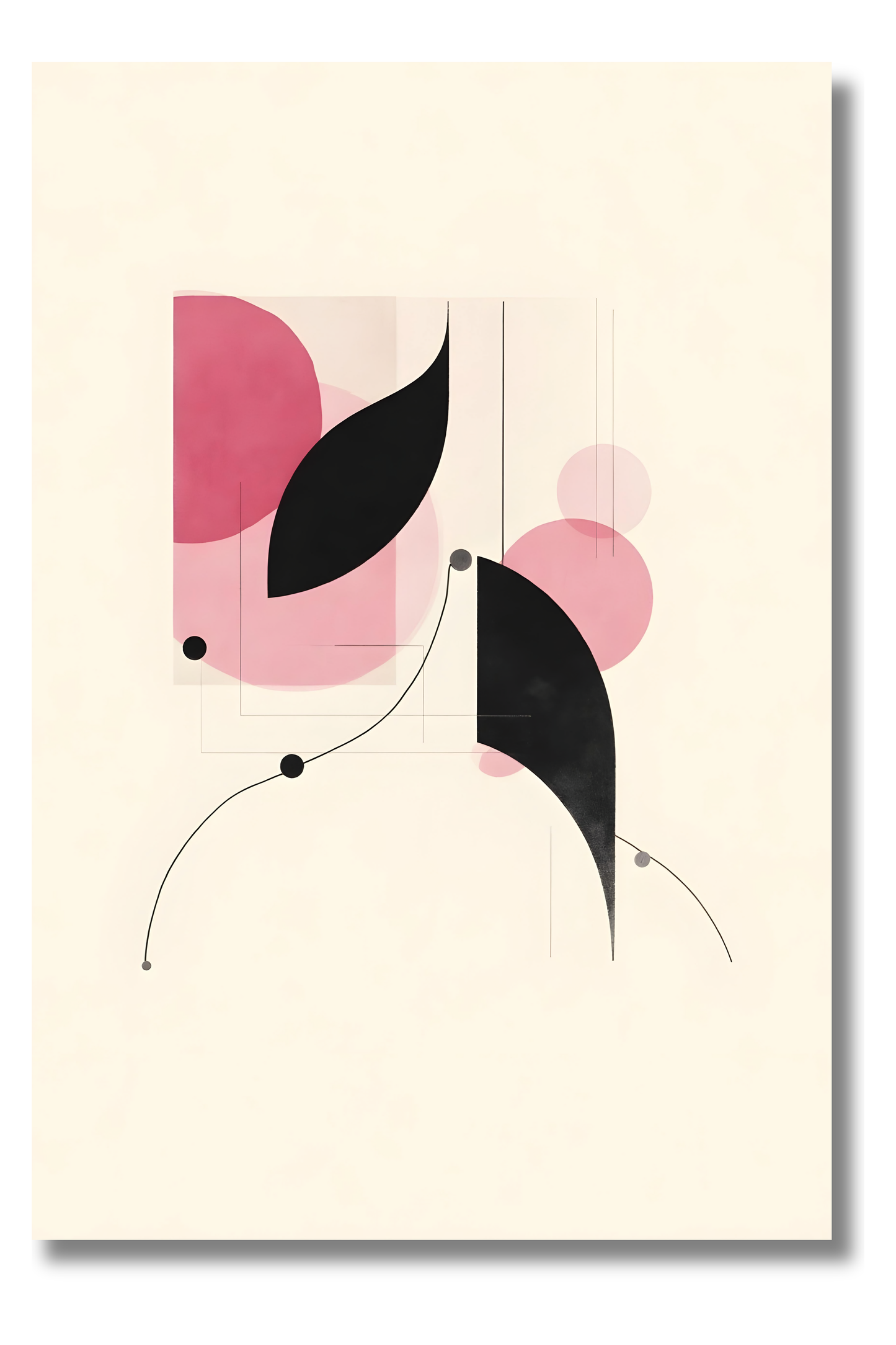 Círculos en Rosa con Contraste Negro – Arte Abstracto Contemporáneo