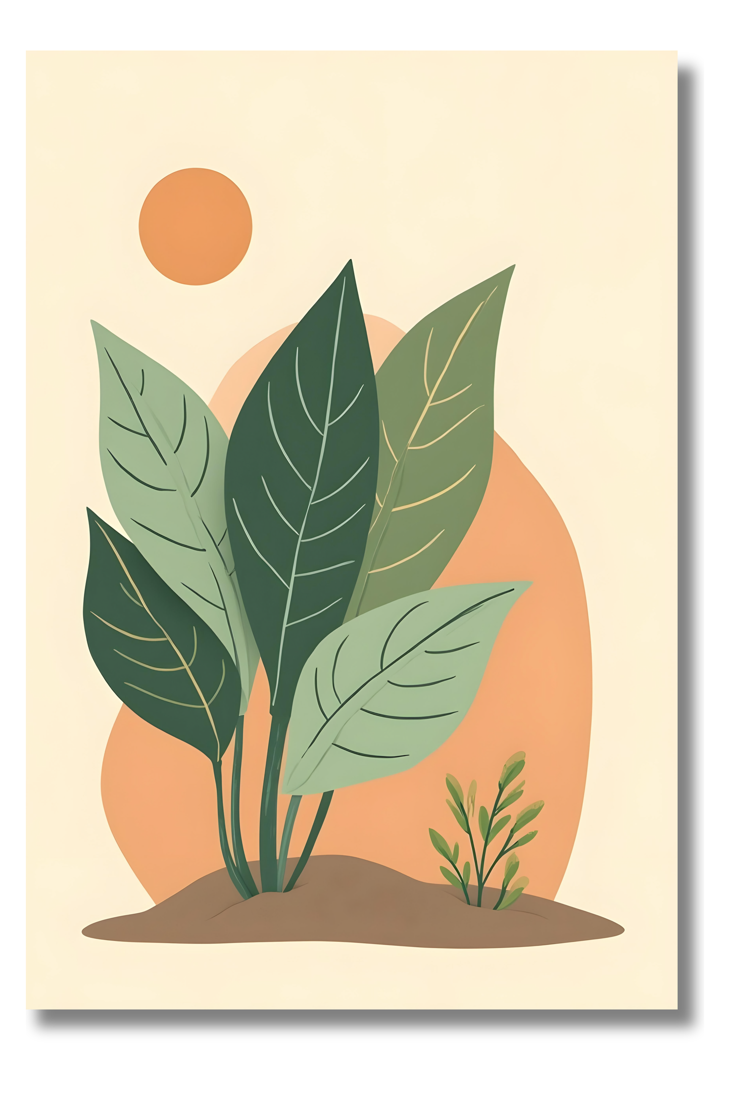 Dibujo de Hoja Tropical con Círculos Terracota – Decoración Boho