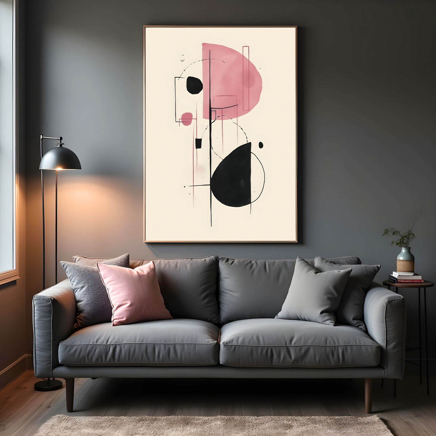 Composición Natural en Rosa y Negro – Arte Zen Minimalista
