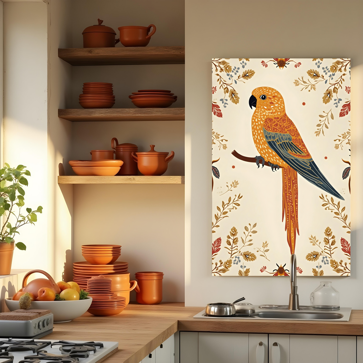 Loro Tropical de Estilo Bohemio – Lámina Colorida para Ambientes Naturales